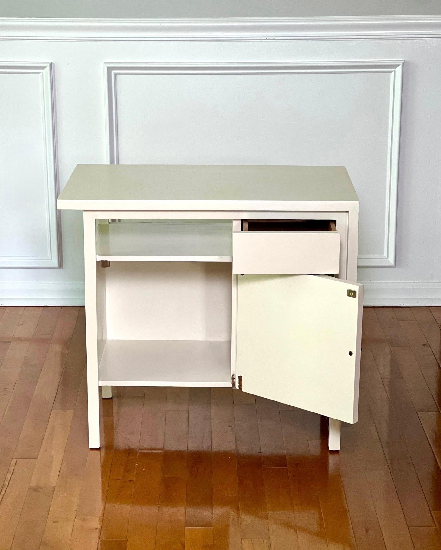 Brass Mid Century John Widdicomb White Painted Nightstand or Side Table For Sale