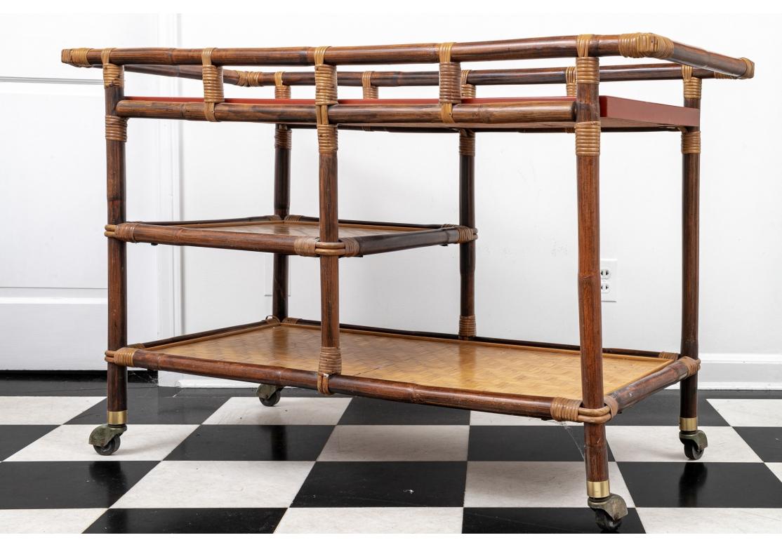 Mid-Century Modern Mid Century John Wisner Tile Top Bar Cart For Ficks Reed For Sale