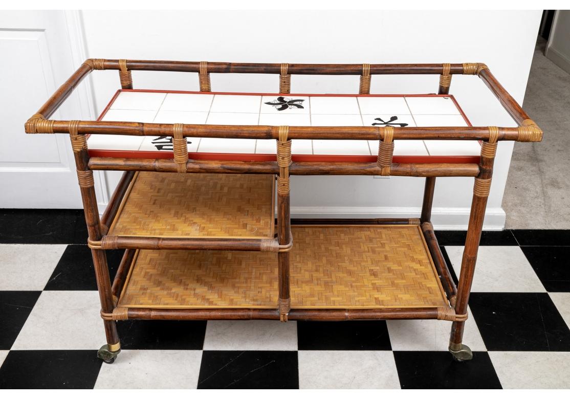 Mid-20th Century Mid Century John Wisner Tile Top Bar Cart For Ficks Reed For Sale