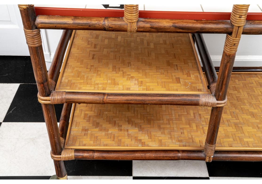 Mid Century John Wisner Tile Top Bar Cart For Ficks Reed For Sale 2