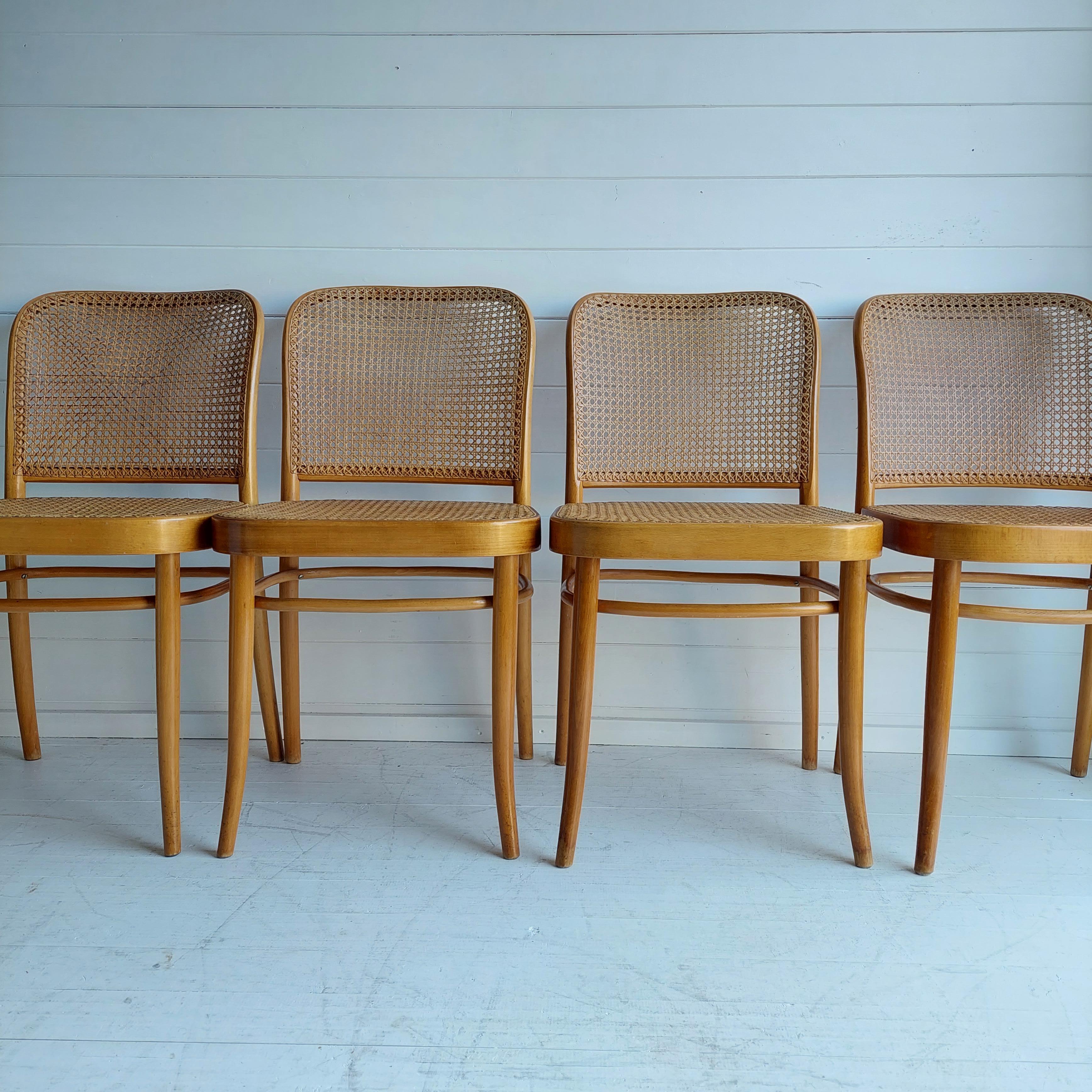 Mid Century Josef Hoffmann Thonet ‘Prague' Model 811 Chairs, Drevounia, Set Of 4 4