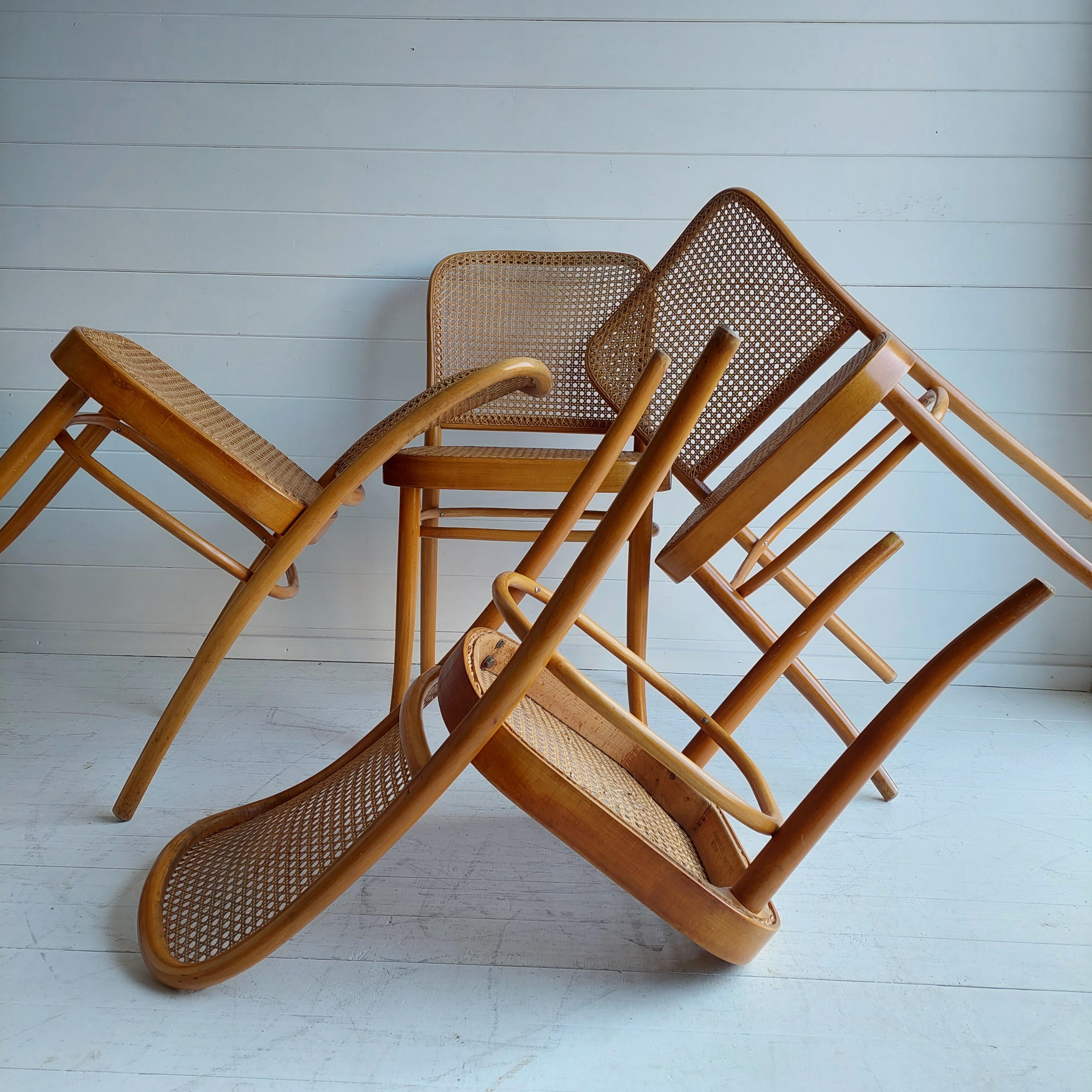 Czech Mid Century Josef Hoffmann Thonet ‘Prague' Model 811 Chairs, Drevounia, Set Of 4