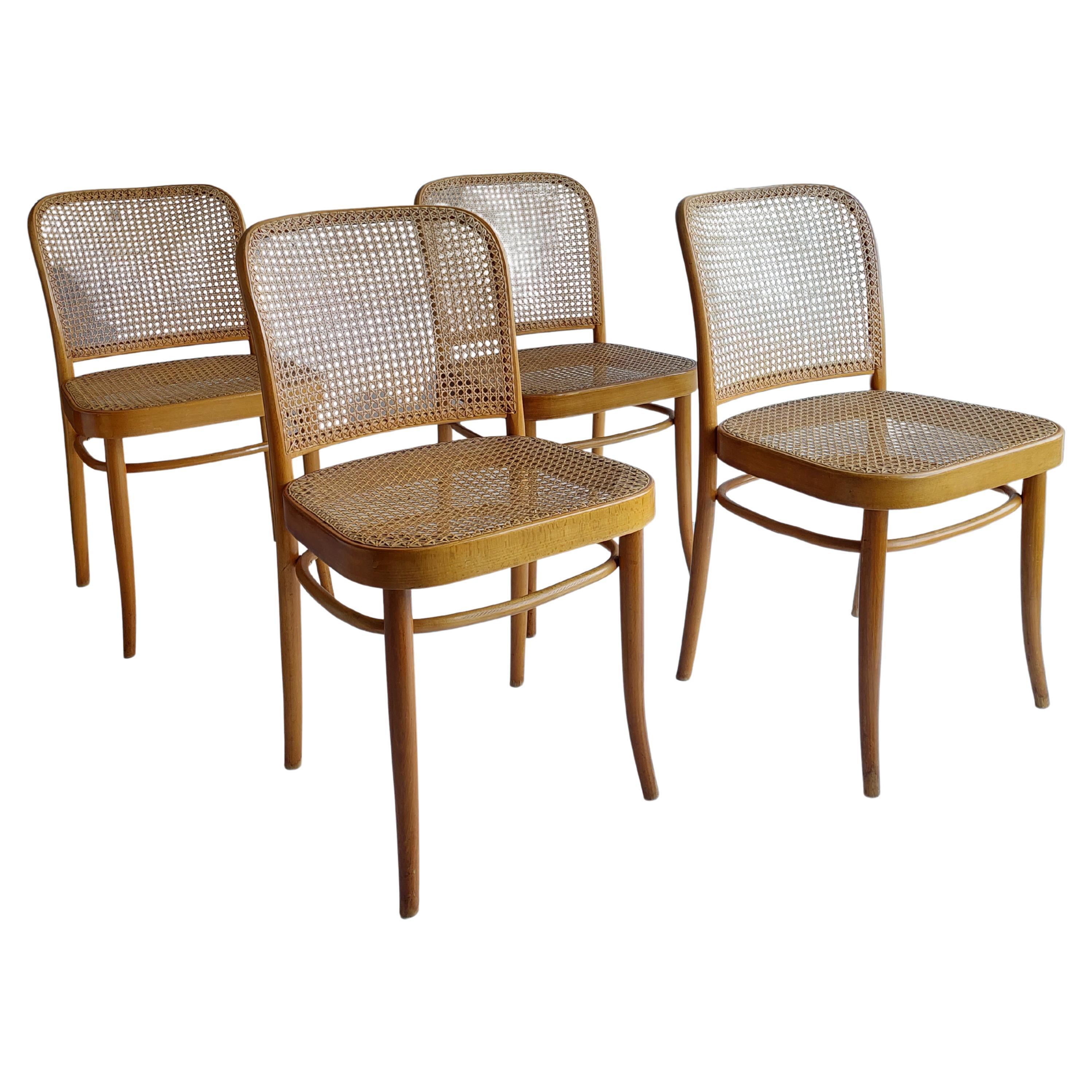 Mid Century Josef Hoffmann Thonet ‘Prague' Model 811 Chairs, Drevounia, Set Of 4