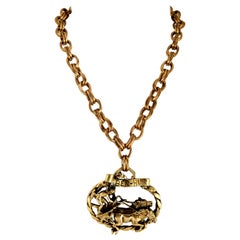 Retro Mid-Century Joseff Of Hollywood Style Ben-Hur Gilt Gold Pendant Necklace