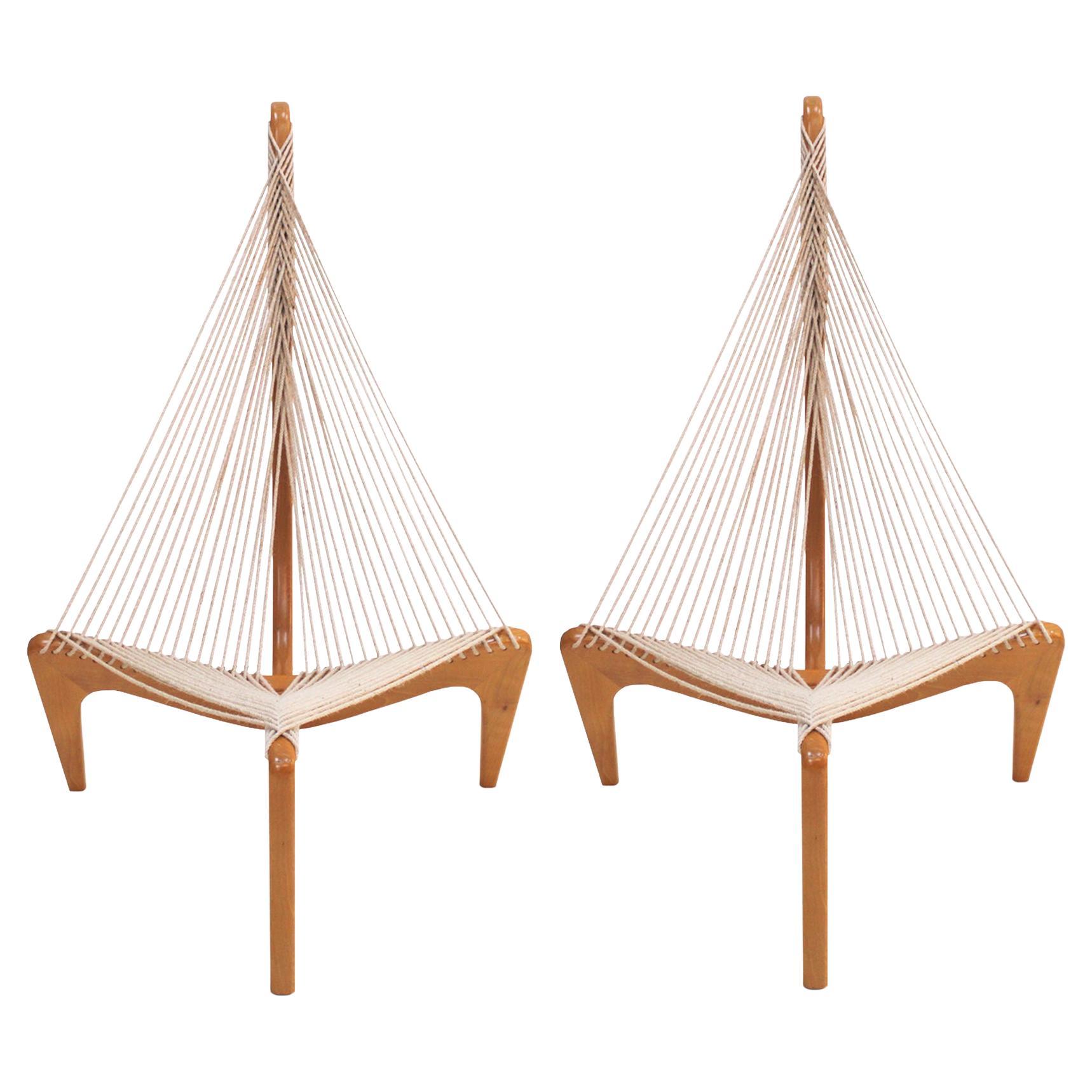 Mid-century Modern Jørgen Høvelskov Rope Wood and String Sculpture Harp Chairs