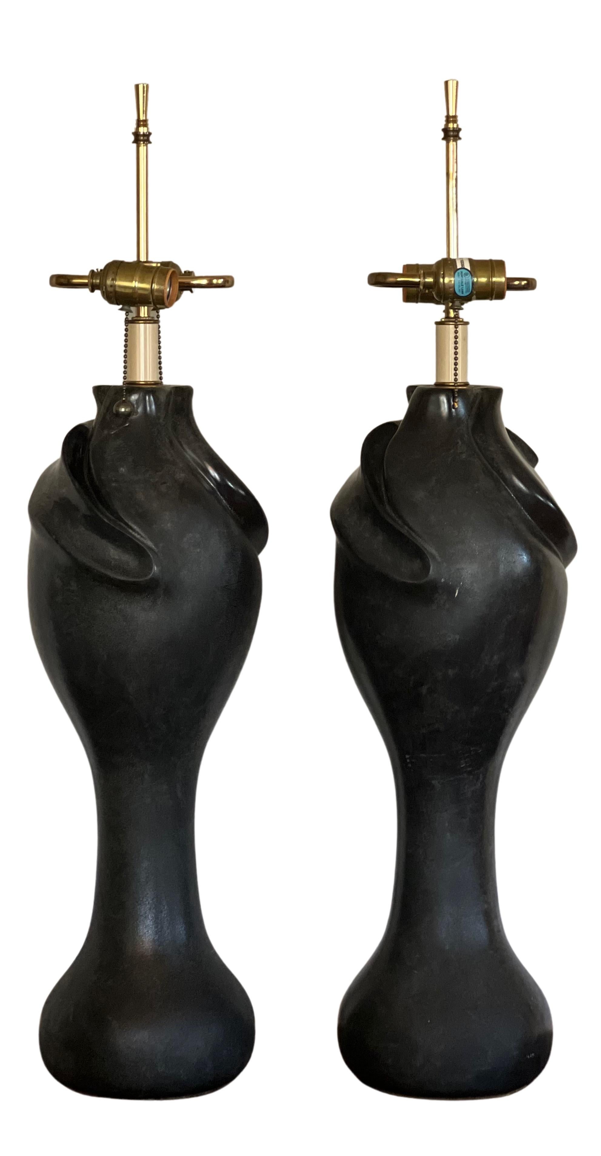 Jugendstil Mid-Century Jugenstil Faux Stone Resin Free-Form Sculpted Table Lamps For Sale