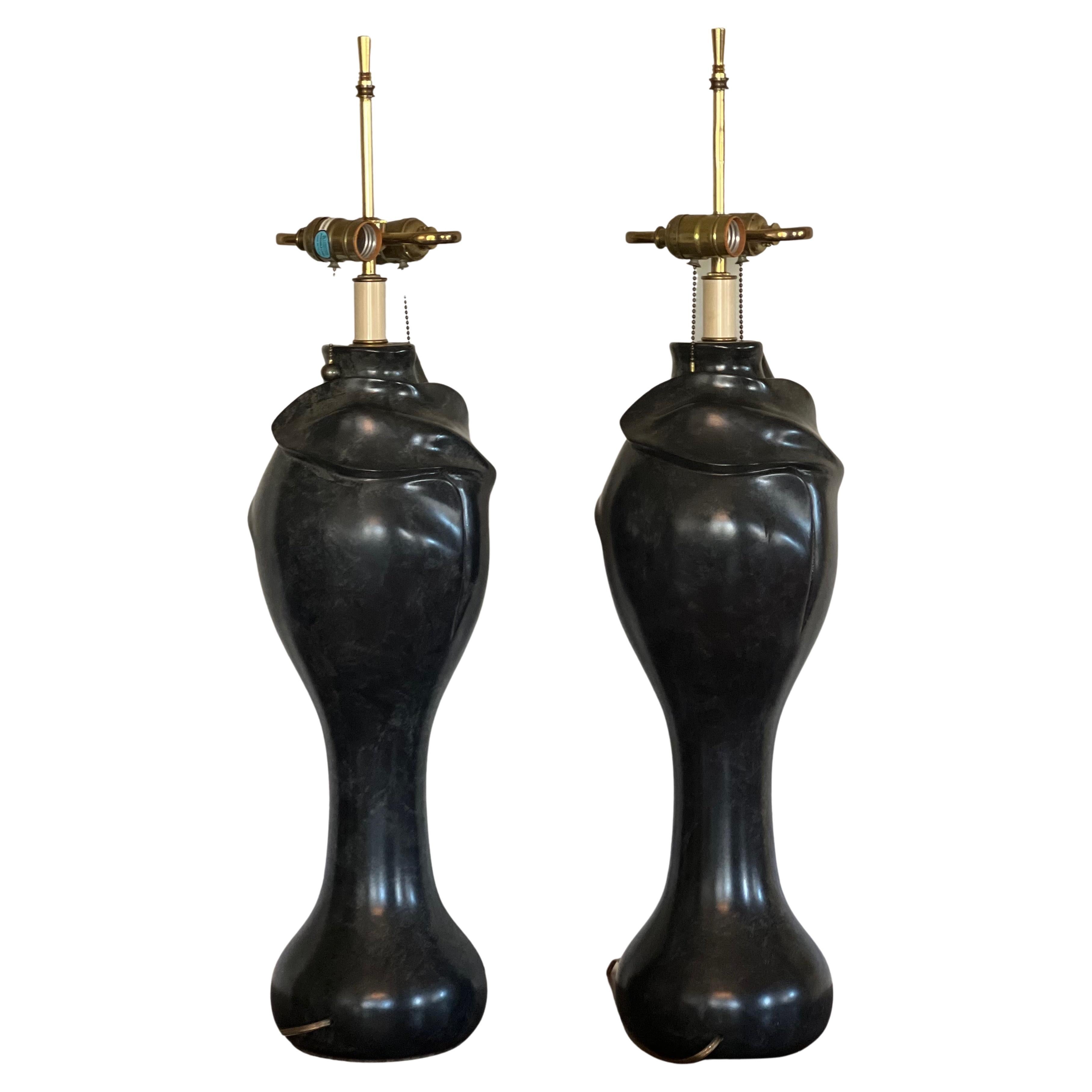 Unknown Mid-Century Jugenstil Faux Stone Resin Free-Form Sculpted Table Lamps For Sale