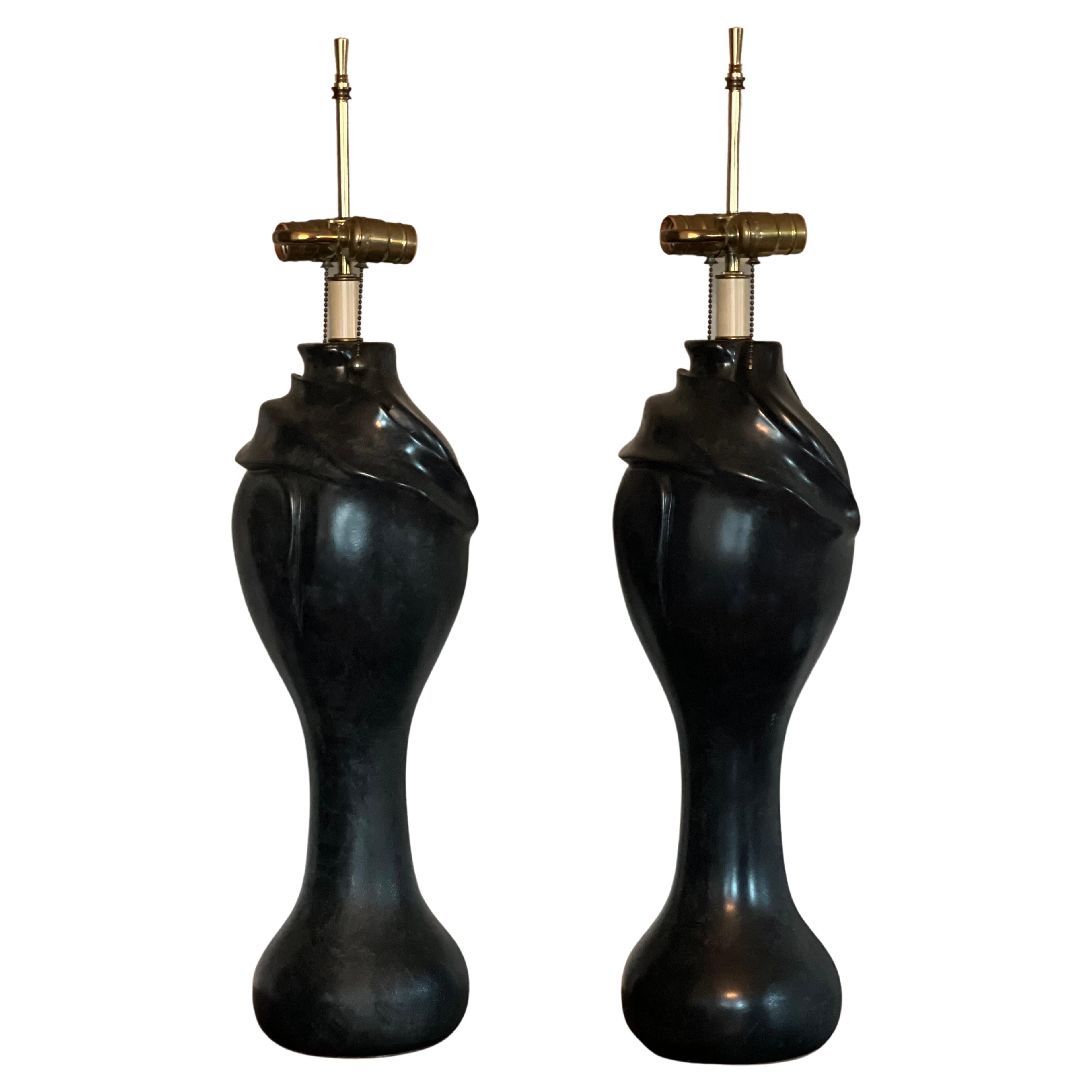 Mid-Century Jugenstil Faux Stone Resin Free-Form Sculpted Table Lamps For Sale