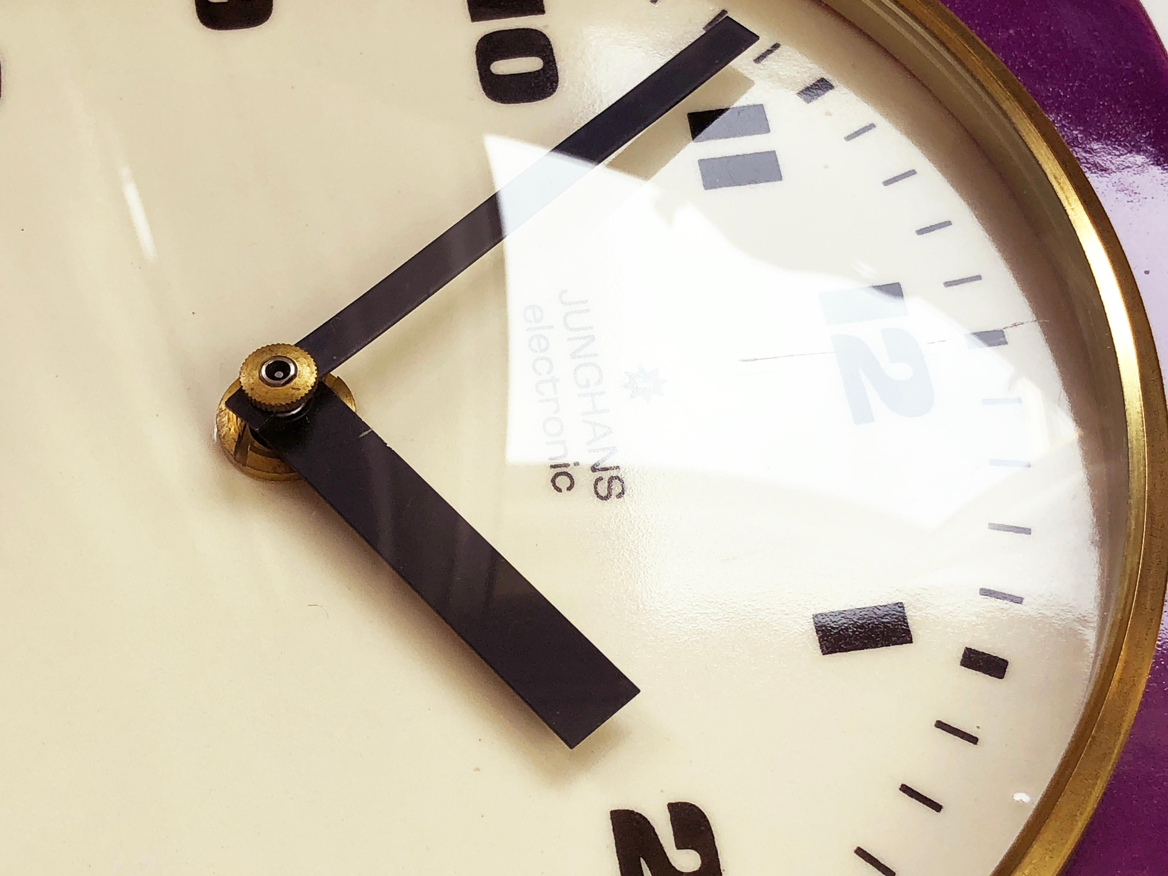 Metal Midcentury Junghans Ato-Mat Wall Clock, Purple, 1950s-1960s, Germany