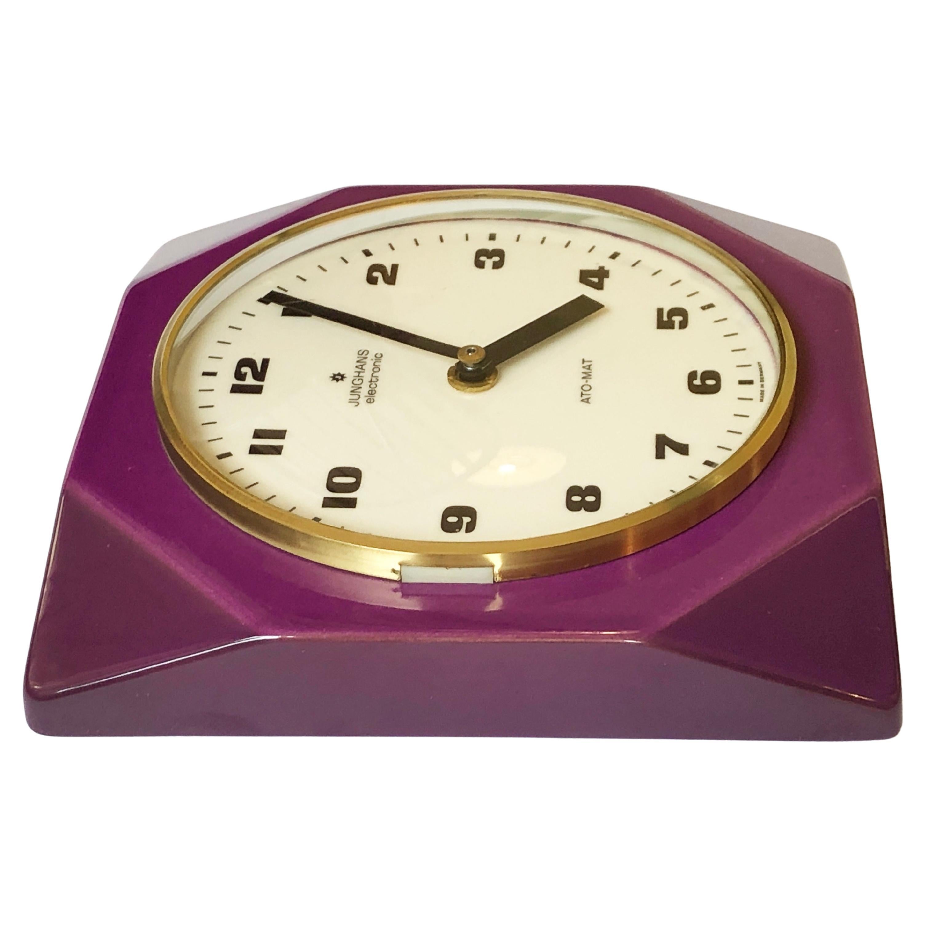 Mid-Century Modern Midcentury Junghans Ato-Mat Wall Clock, Purple, 1950s-1960s, Germany