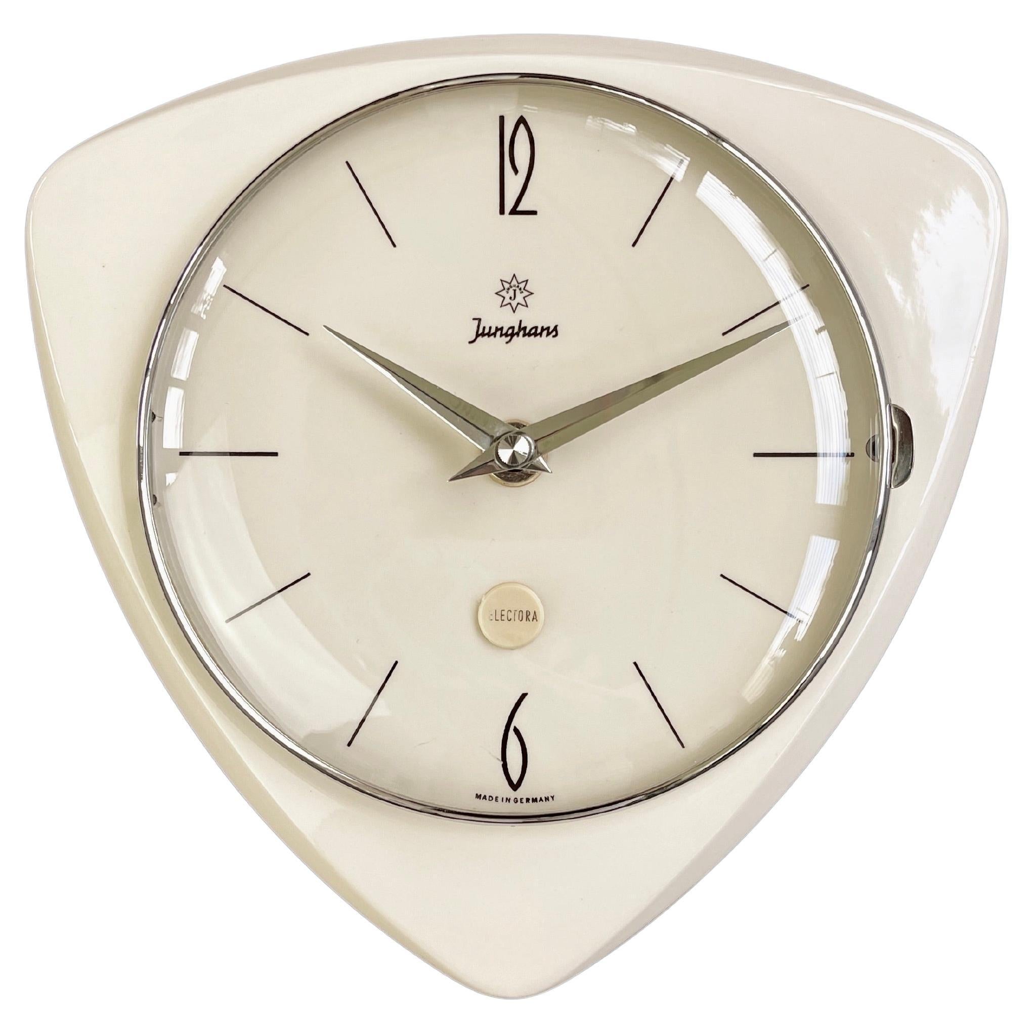 Mid-Century Junghans Ceramic Triangle Clock with Bauhaus Vibe, 1950s, Germany For Sale