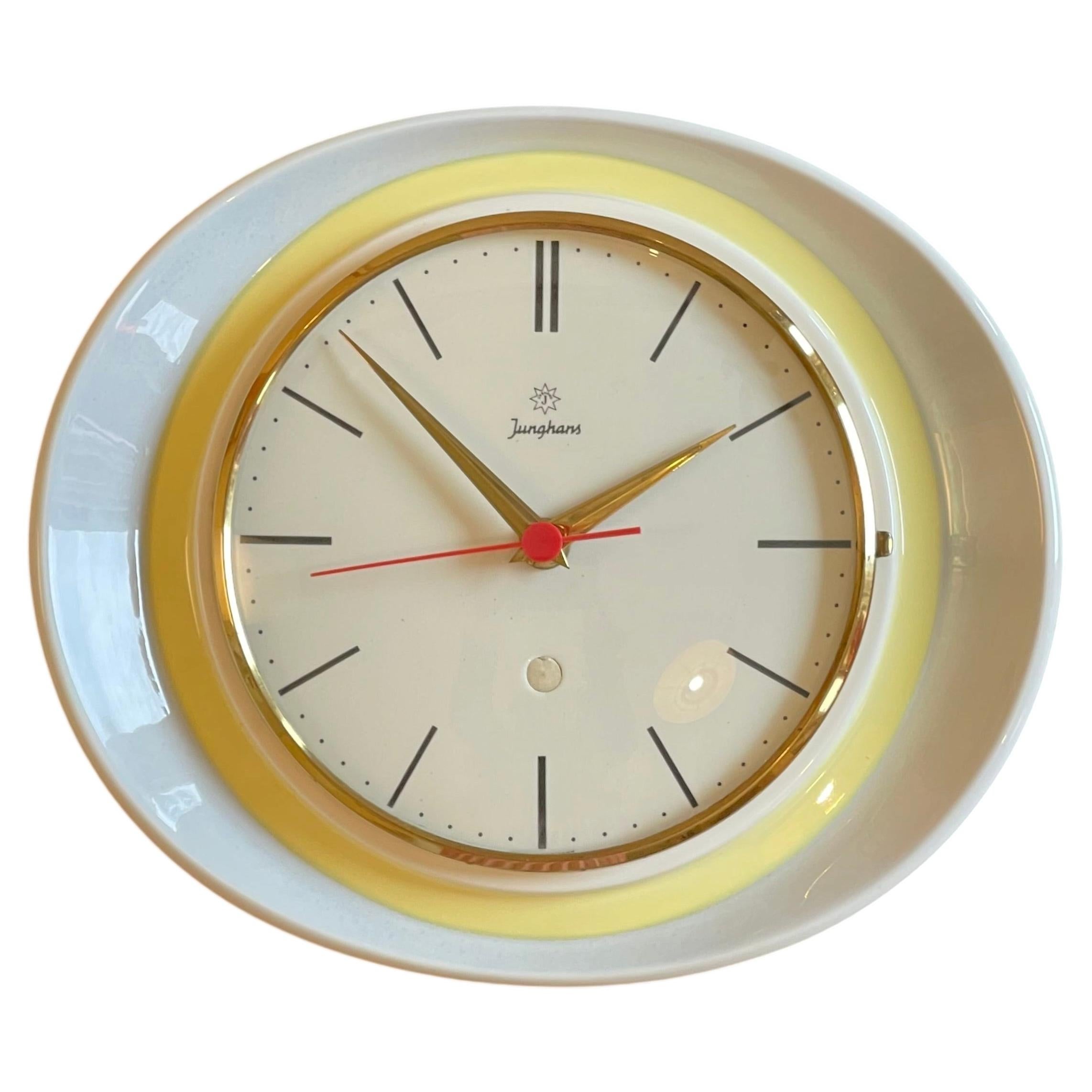 Mid-Century Junghans Clock Pastel, Bauhaus Vibe Ceramic Oval, 1950s, Germany