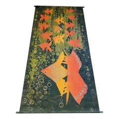 Mid-Century Jute Wall Hanging Tapestry with Fish Designs by Hans Jürgen, 1960s