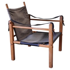Mid Century Kaare Klint Design Beech Frame Safari Chair With Black Leather Sling