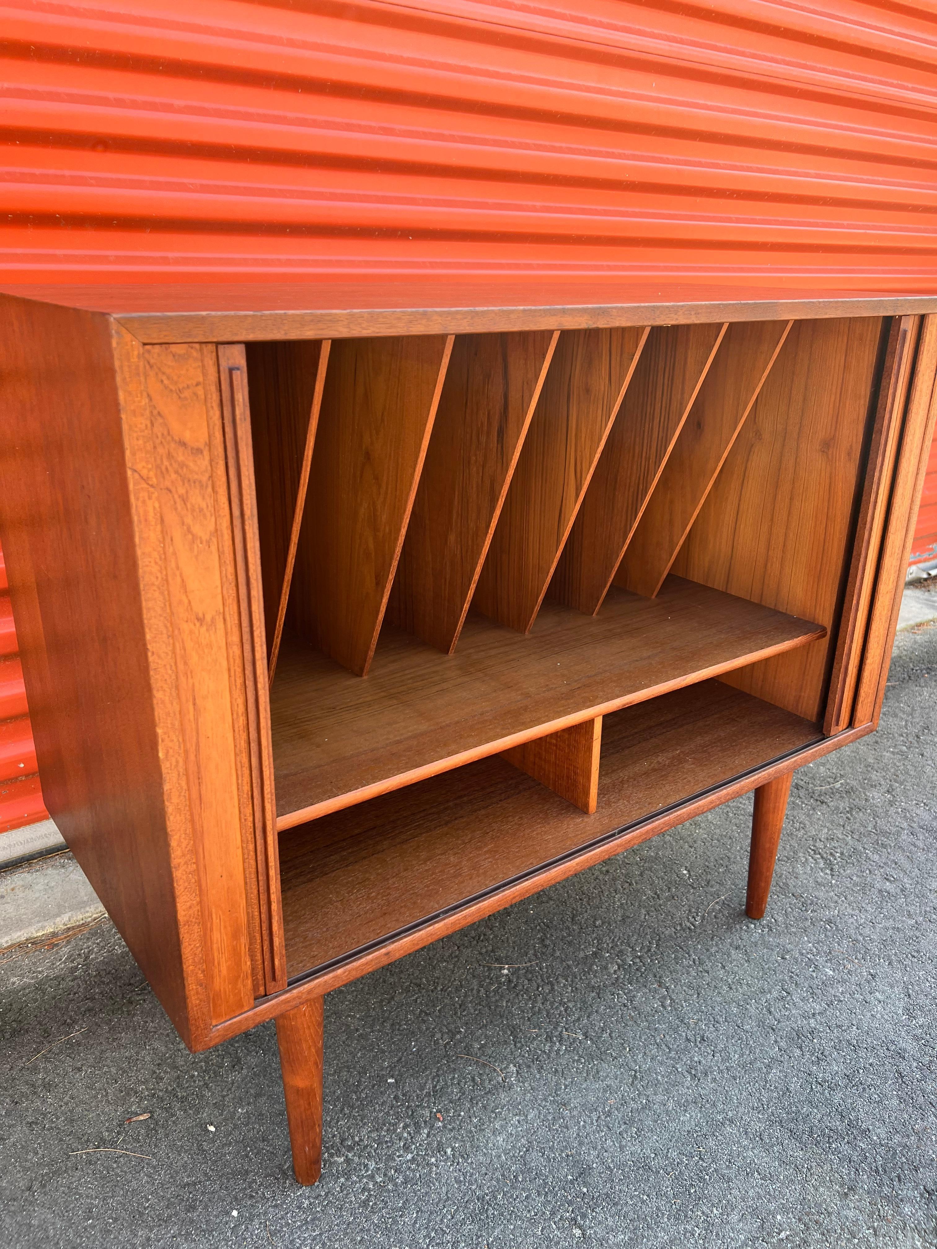 Mid-Century Kai Kristiansen Danish Teak Tambour Door Record / Media Cabinet 6