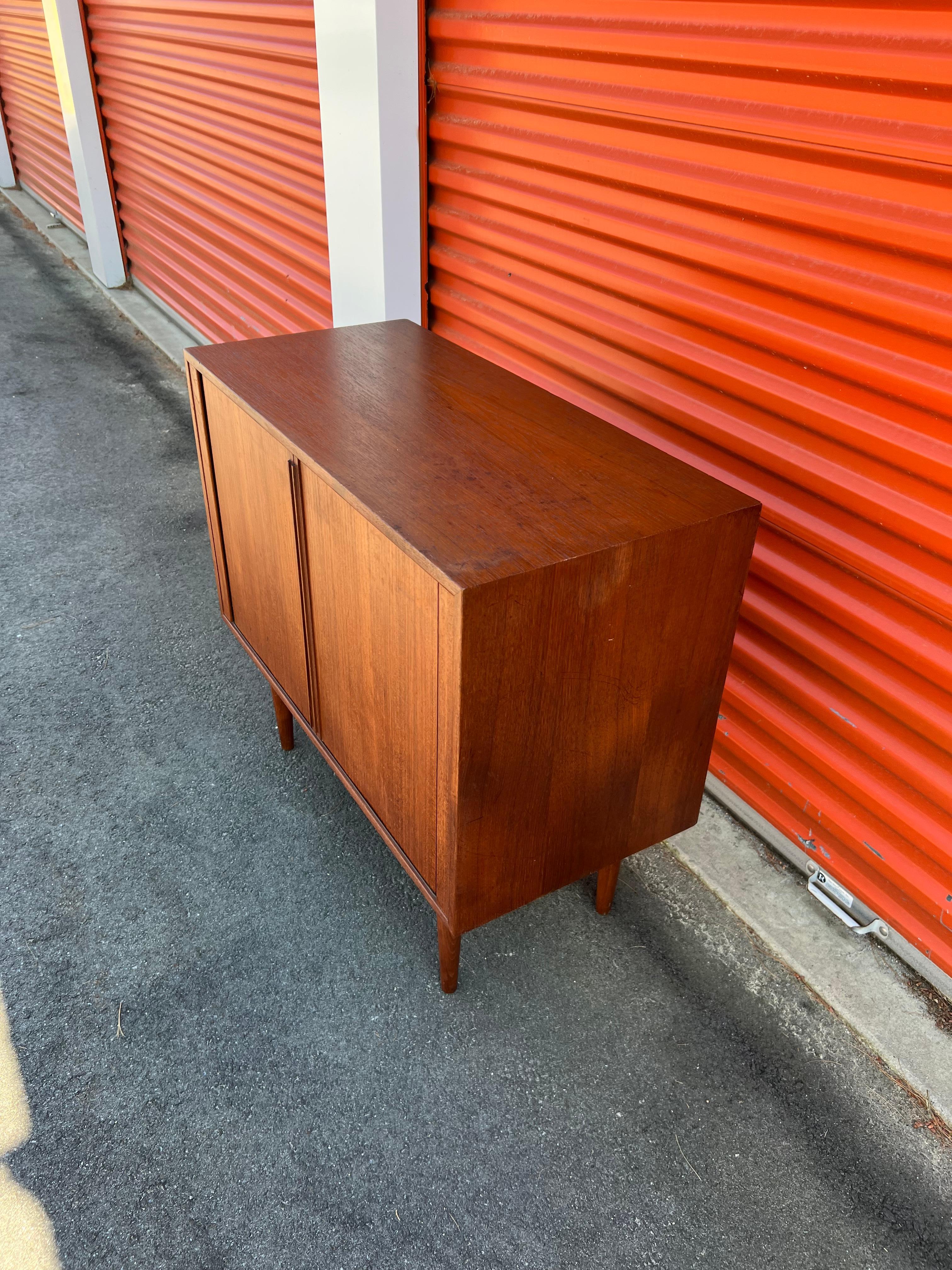 Mid-Century Kai Kristiansen Danish Teak Tambour Door Record / Media Cabinet In Good Condition In Asheville, NC