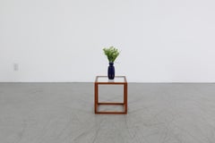 Mid-Century Kai Kristiansen Style Minimalist Side Table, Teak, Inset Glass
