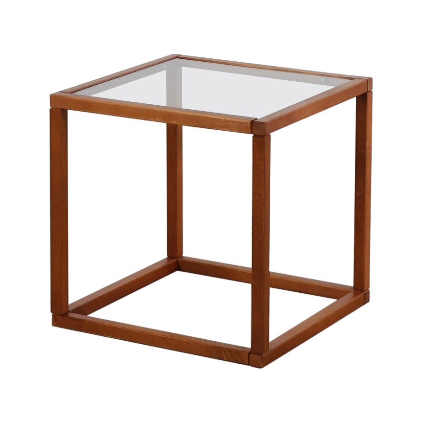 Mid-Century Kai Kristiansen Style Minimalist Side Table, Teak, Inset Glass