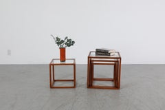 Mid-Century Kai Kristiansen Style Teak Nesting Tables, Inset Glass Tops
