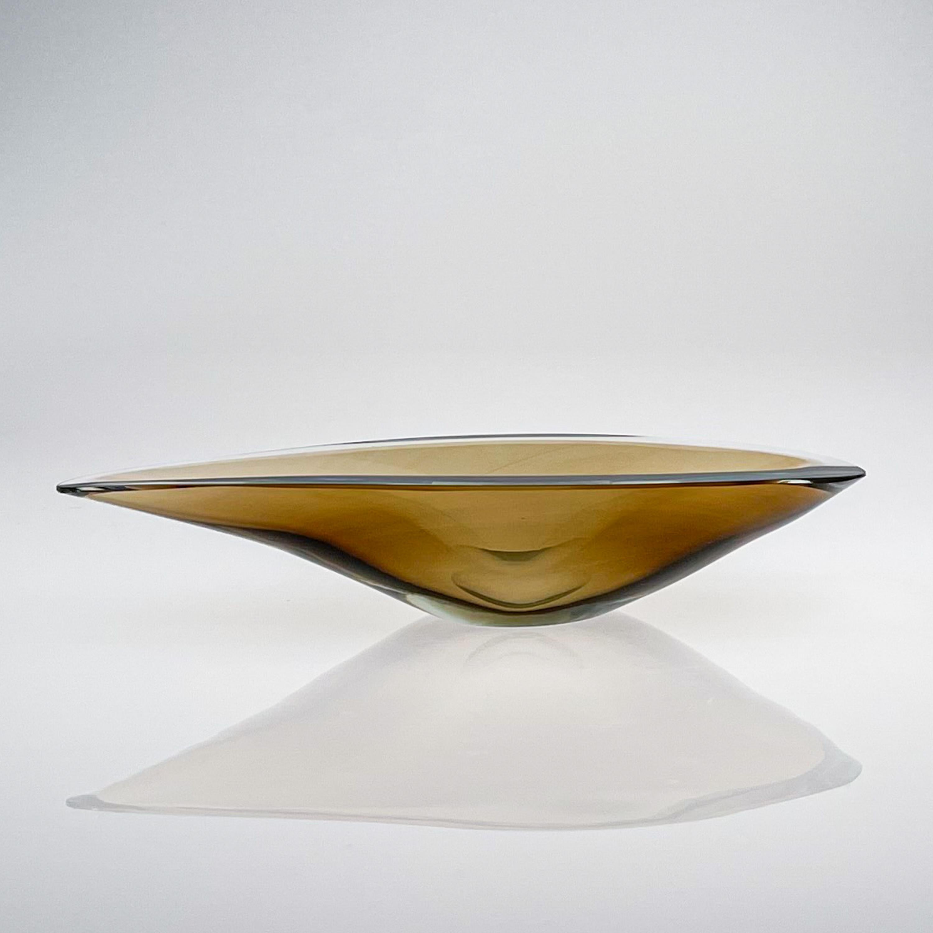 Other Mid Century Kaj Franck Glass Art Dish Willowleaf Brown Clear Handblown Finland For Sale