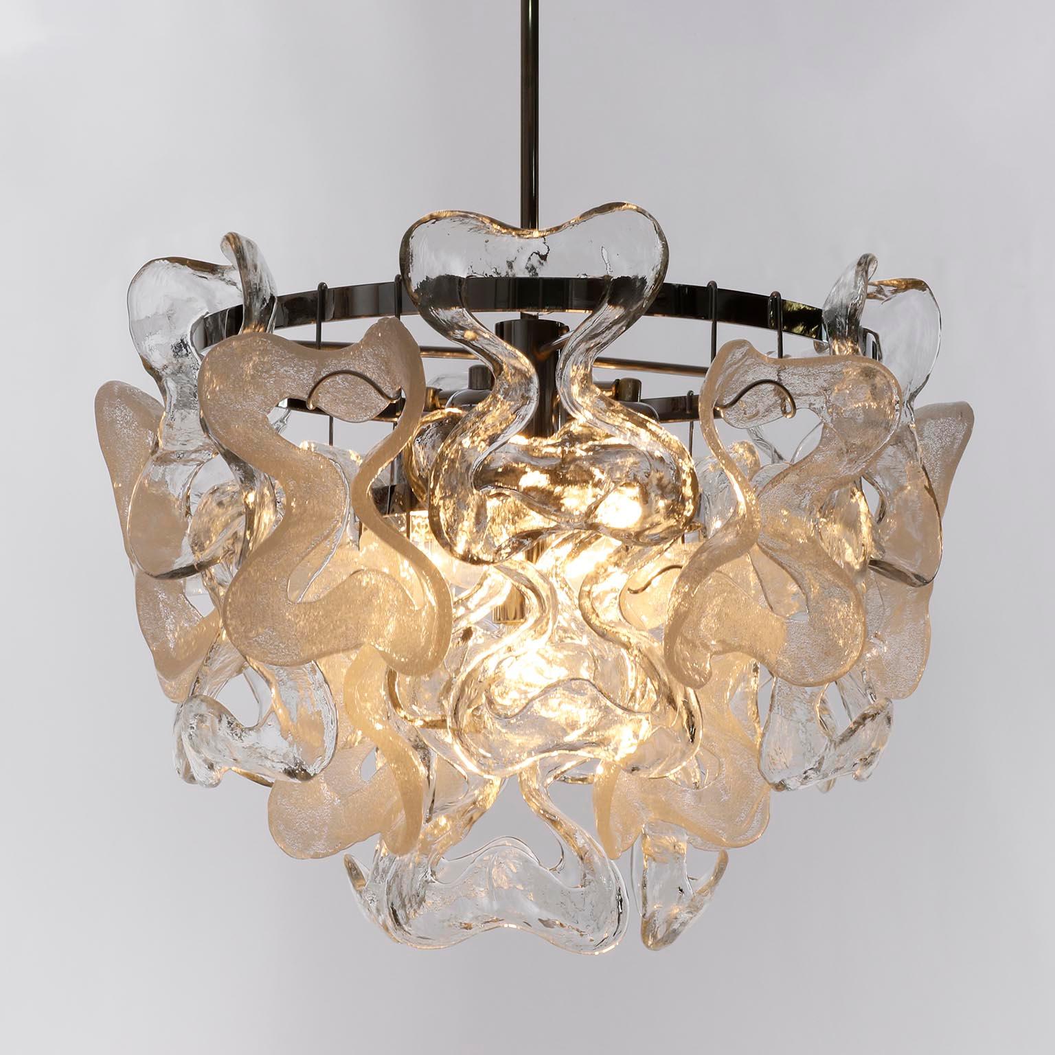 Mid-Century Kalmar Chandelier Pendant Light 'Catena', Chrome Murano Glass, 1970s For Sale 3