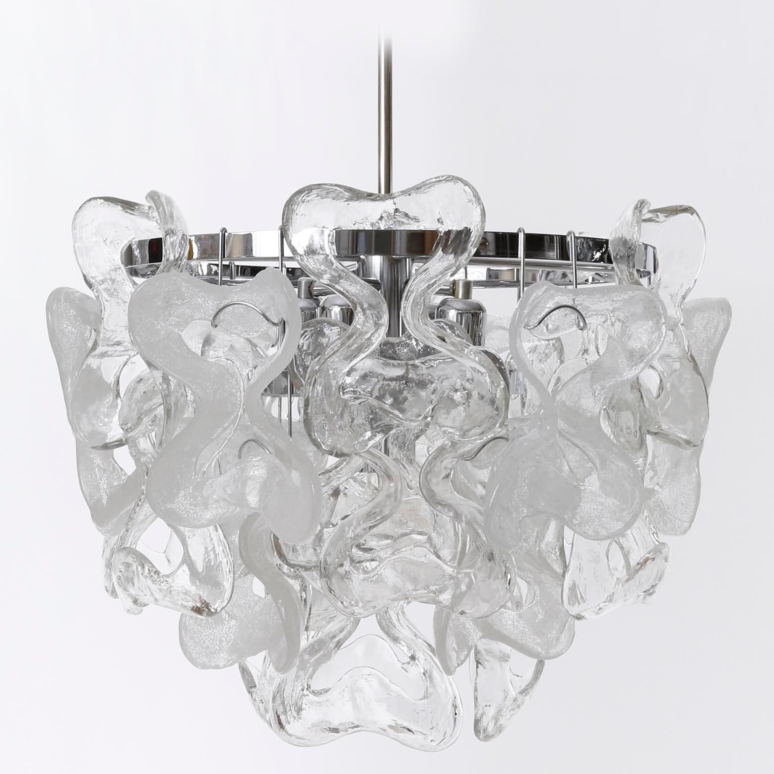 Mid-Century Modern Mid-Century Kalmar Chandelier Pendant Light 'Catena', Chrome Murano Glass, 1970s For Sale