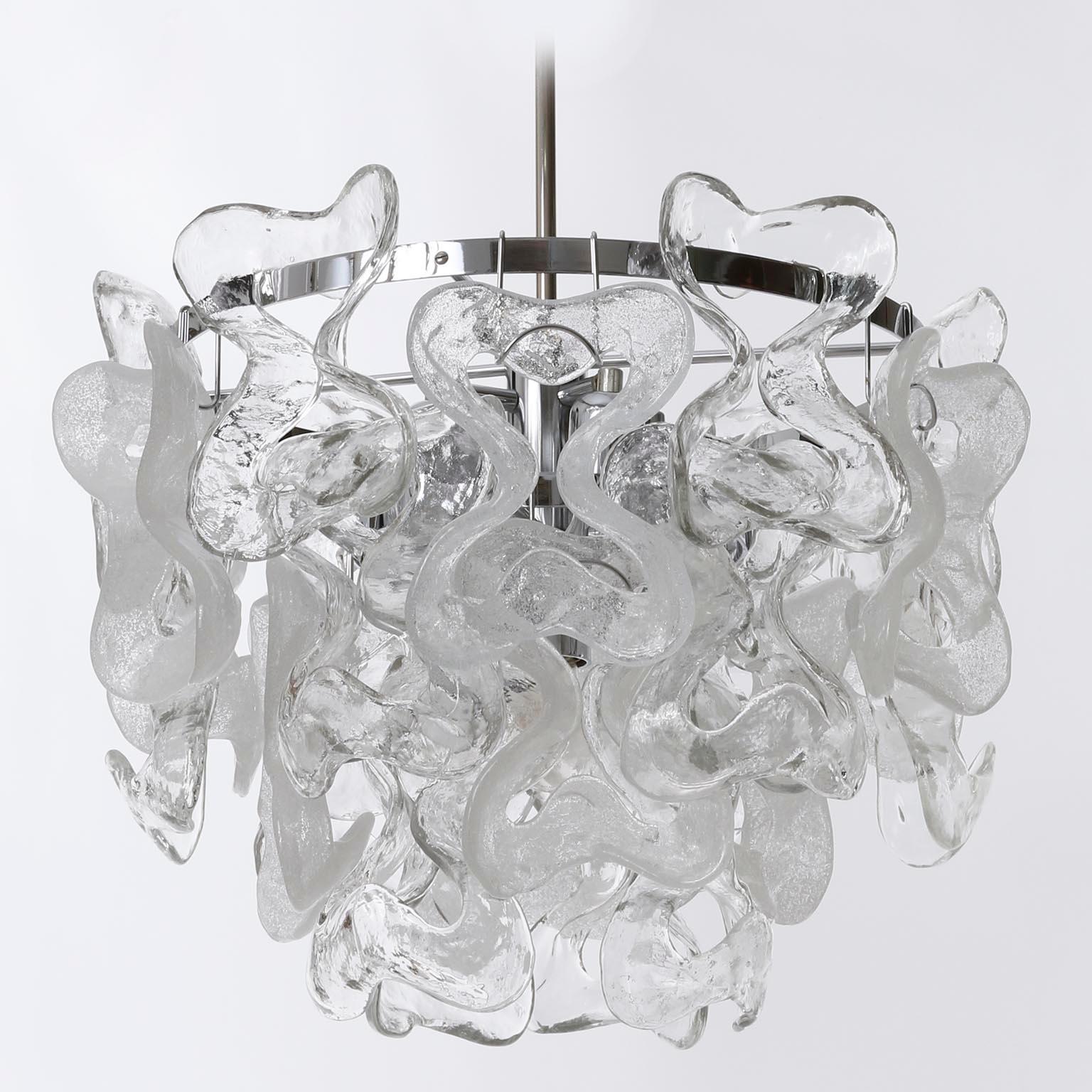 Austrian Mid-Century Kalmar Chandelier Pendant Light 'Catena', Chrome Murano Glass, 1970s For Sale