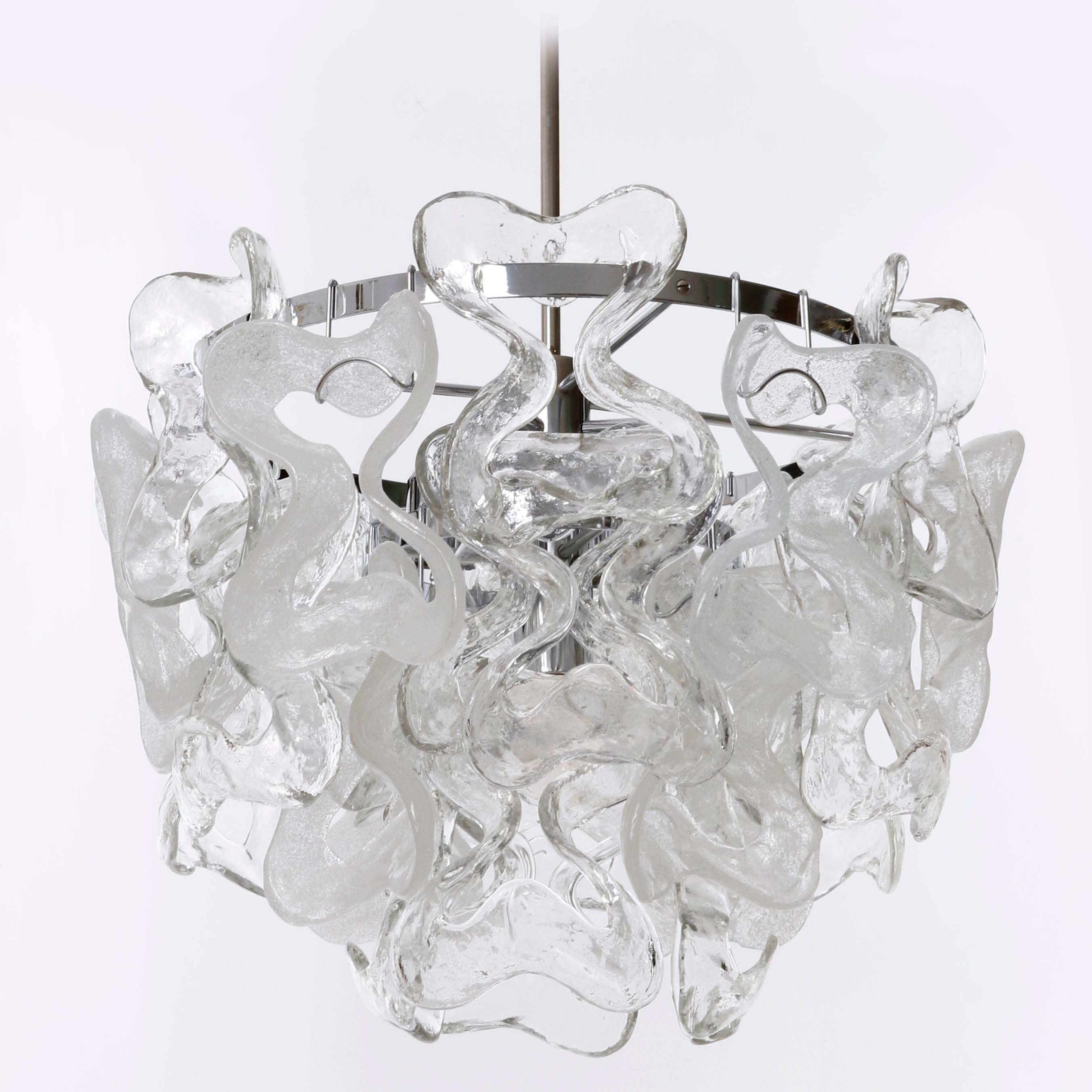 Polished Mid-Century Kalmar Chandelier Pendant Light 'Catena', Chrome Murano Glass, 1970s For Sale