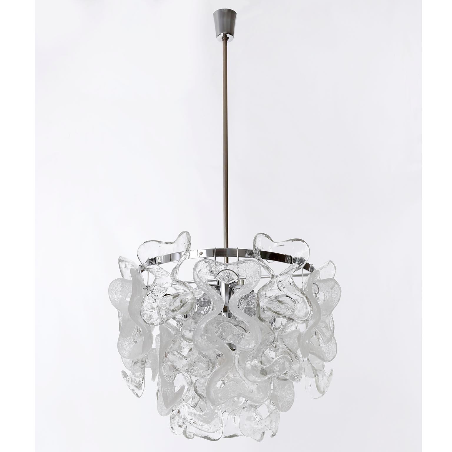 Late 20th Century Mid-Century Kalmar Chandelier Pendant Light 'Catena', Chrome Murano Glass, 1970s For Sale