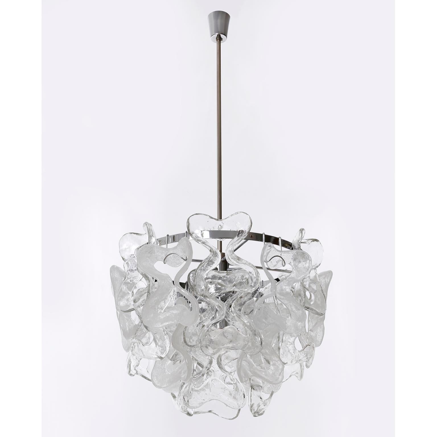 Stainless Steel Mid-Century Kalmar Chandelier Pendant Light 'Catena', Chrome Murano Glass, 1970s For Sale