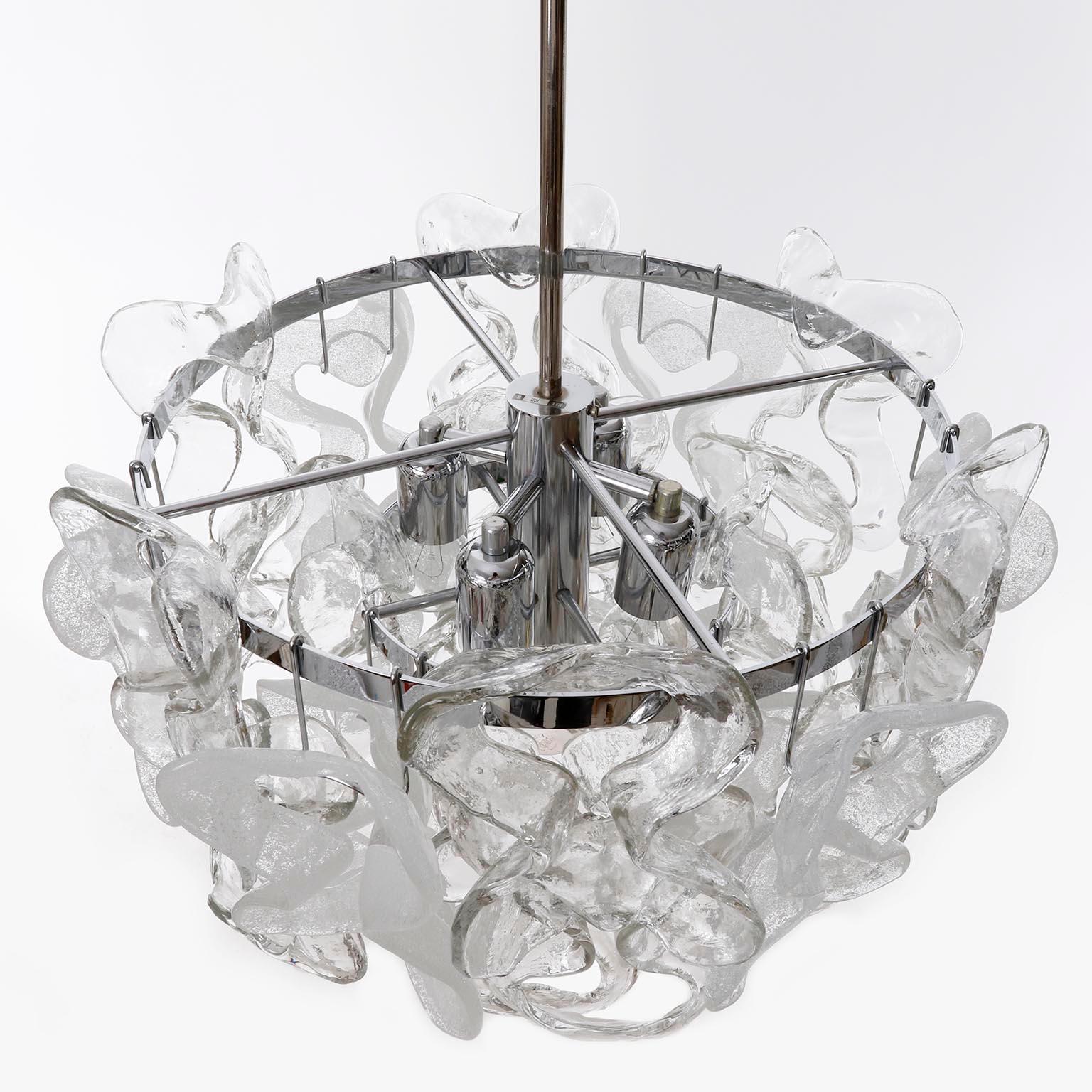Mid-Century Kalmar Chandelier Pendant Light 'Catena', Chrome Murano Glass, 1970s For Sale 1
