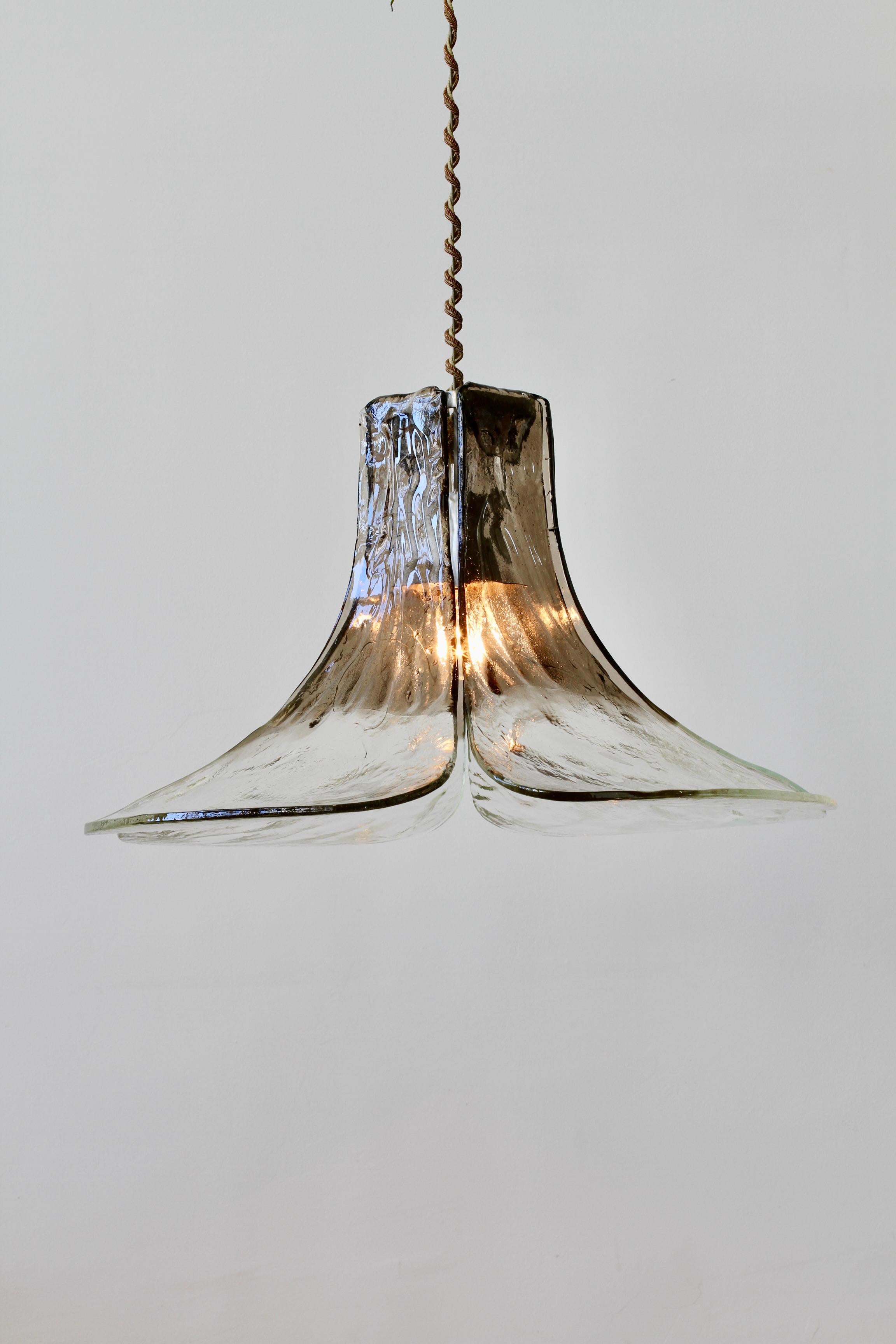 Mid-Century Modern Mid-Century Kalmar 'Flower' Petals Mazzega Murano Glass Pendant Light For Sale