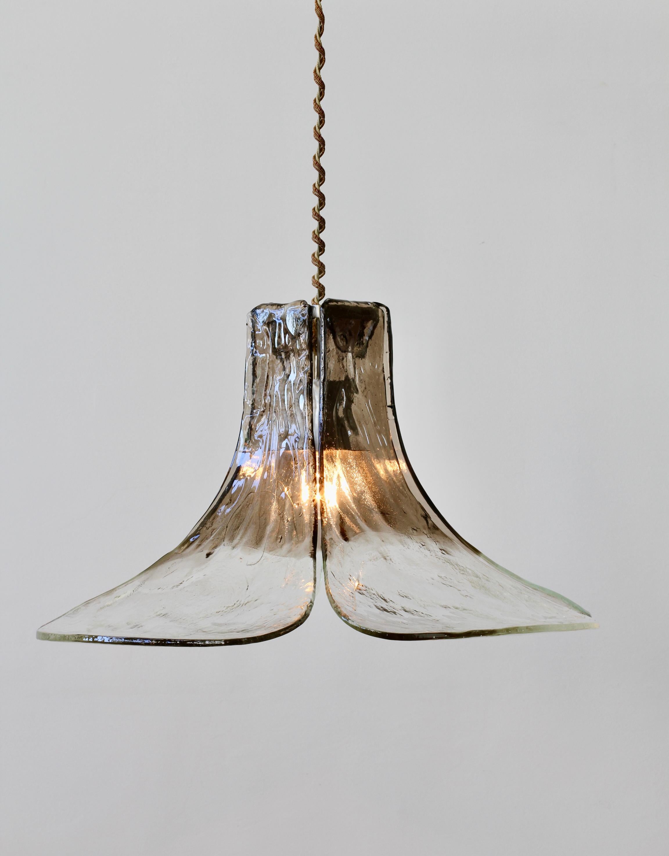 Molded Mid-Century Kalmar 'Flower' Petals Mazzega Murano Glass Pendant Light For Sale