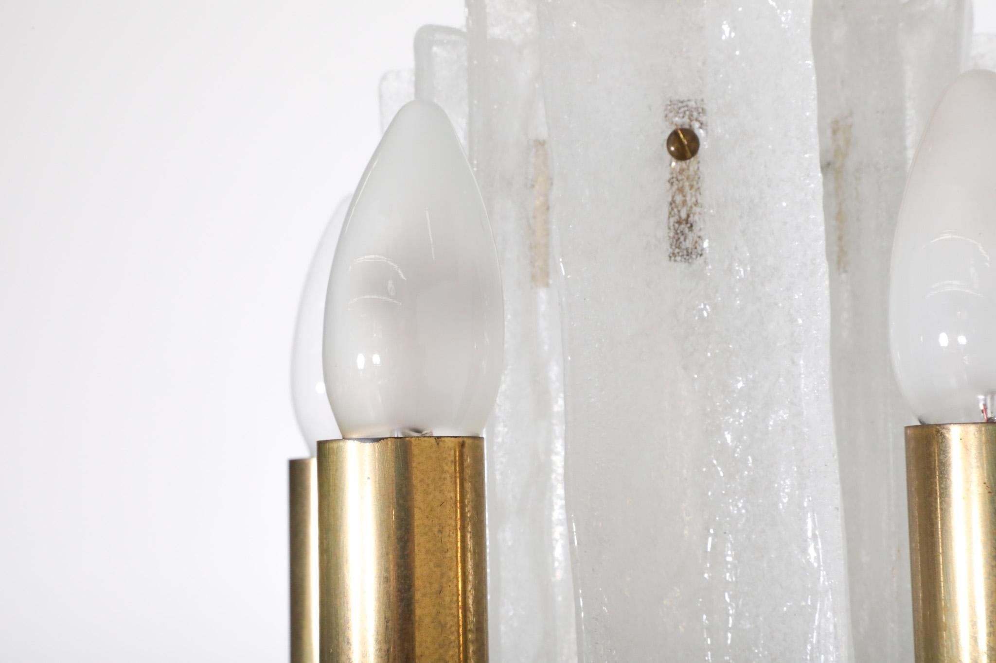 Mid-Century Kalmar Slumped Ice Glass and Brass Pendant Light For Sale 6