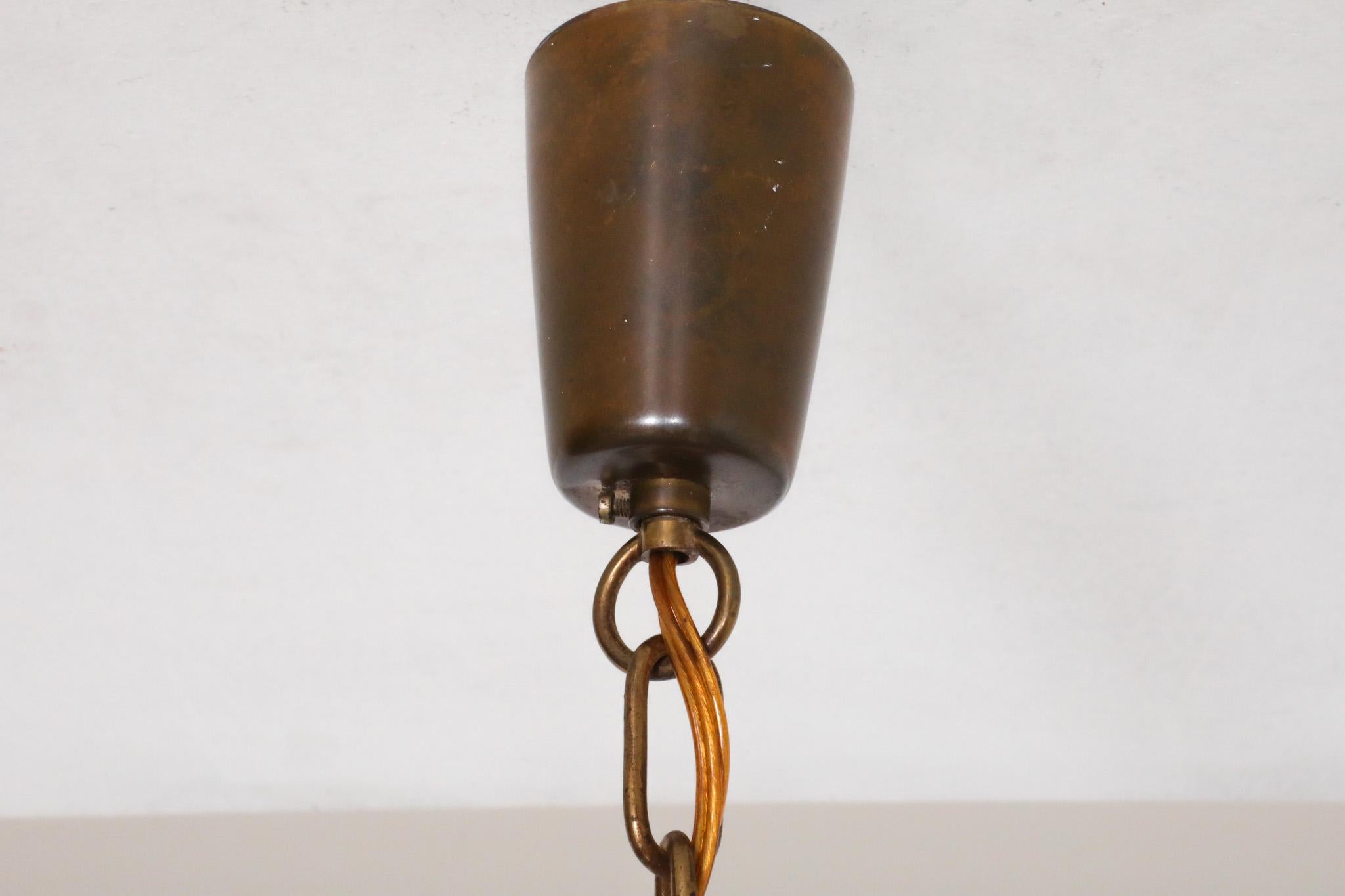 Mid-Century Kalmar Slumped Ice Glass and Brass Pendant Light For Sale 8