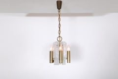 Mid-Century Kalmar Slumped Ice Glass and Brass Pendant Light