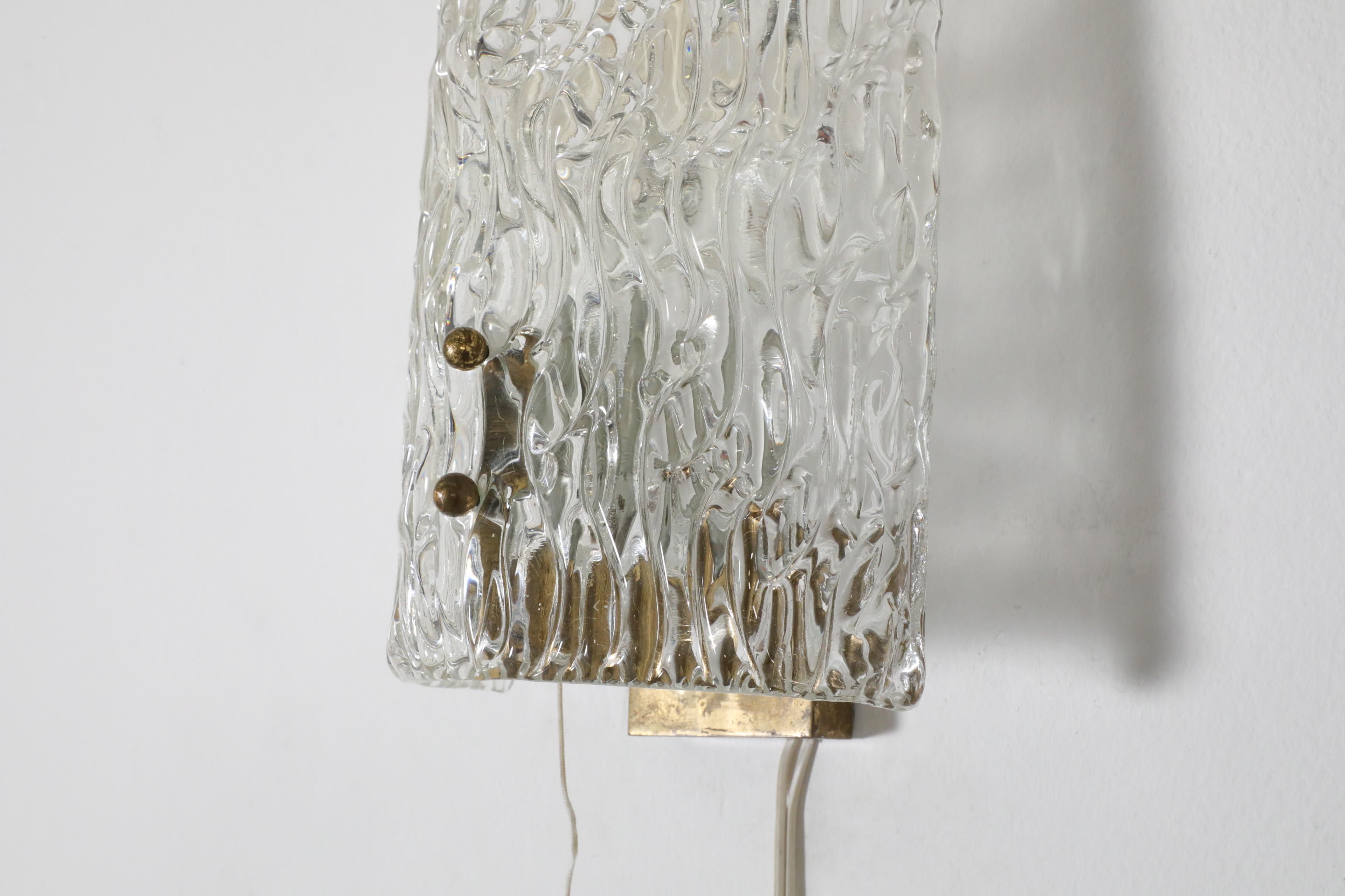 Mid-Century Kalmar Style Moulded Glass and Brass Wall Sconce For Sale 7