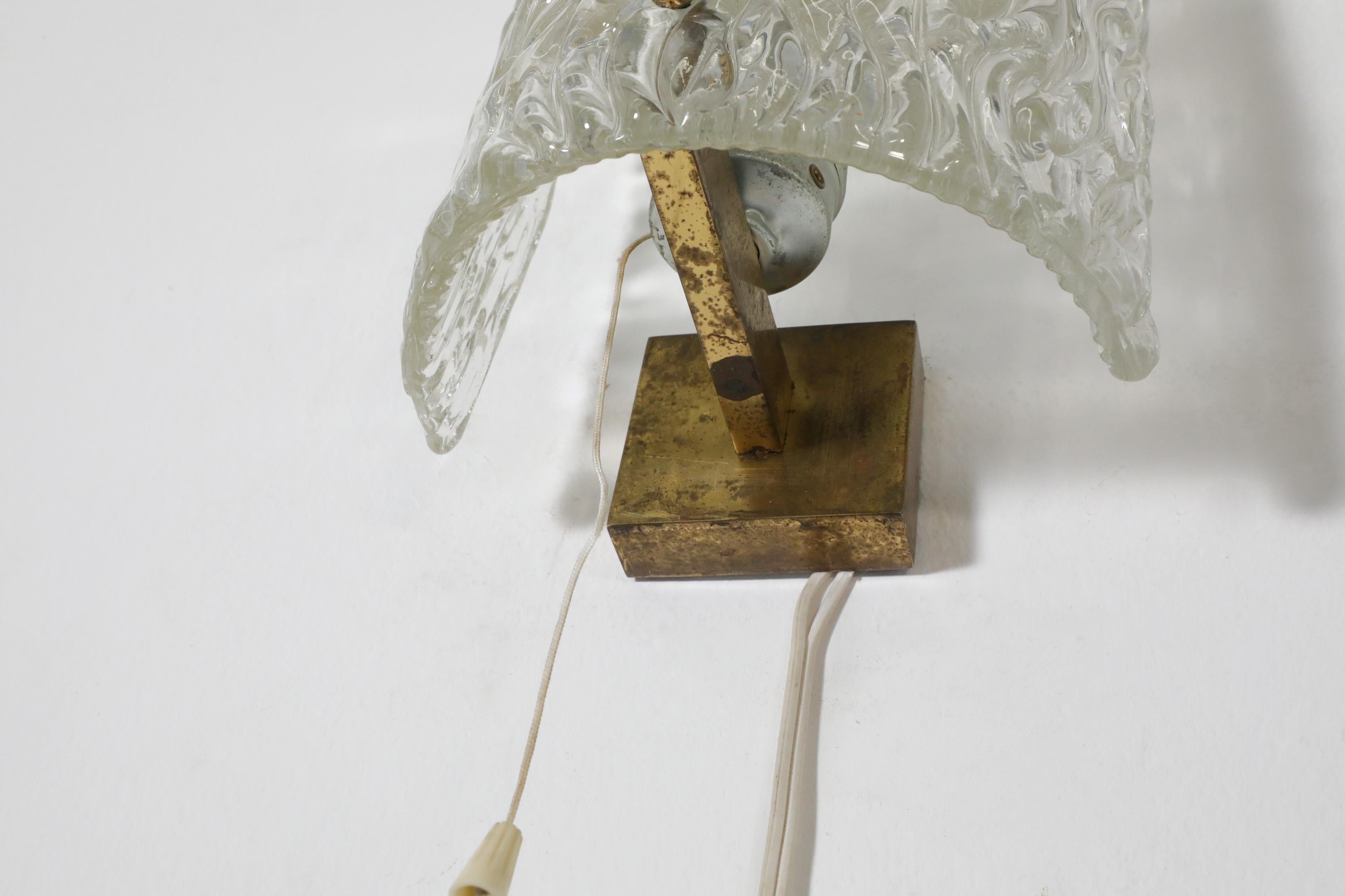 Mid-Century Kalmar Style Moulded Glass and Brass Wall Sconce For Sale 8