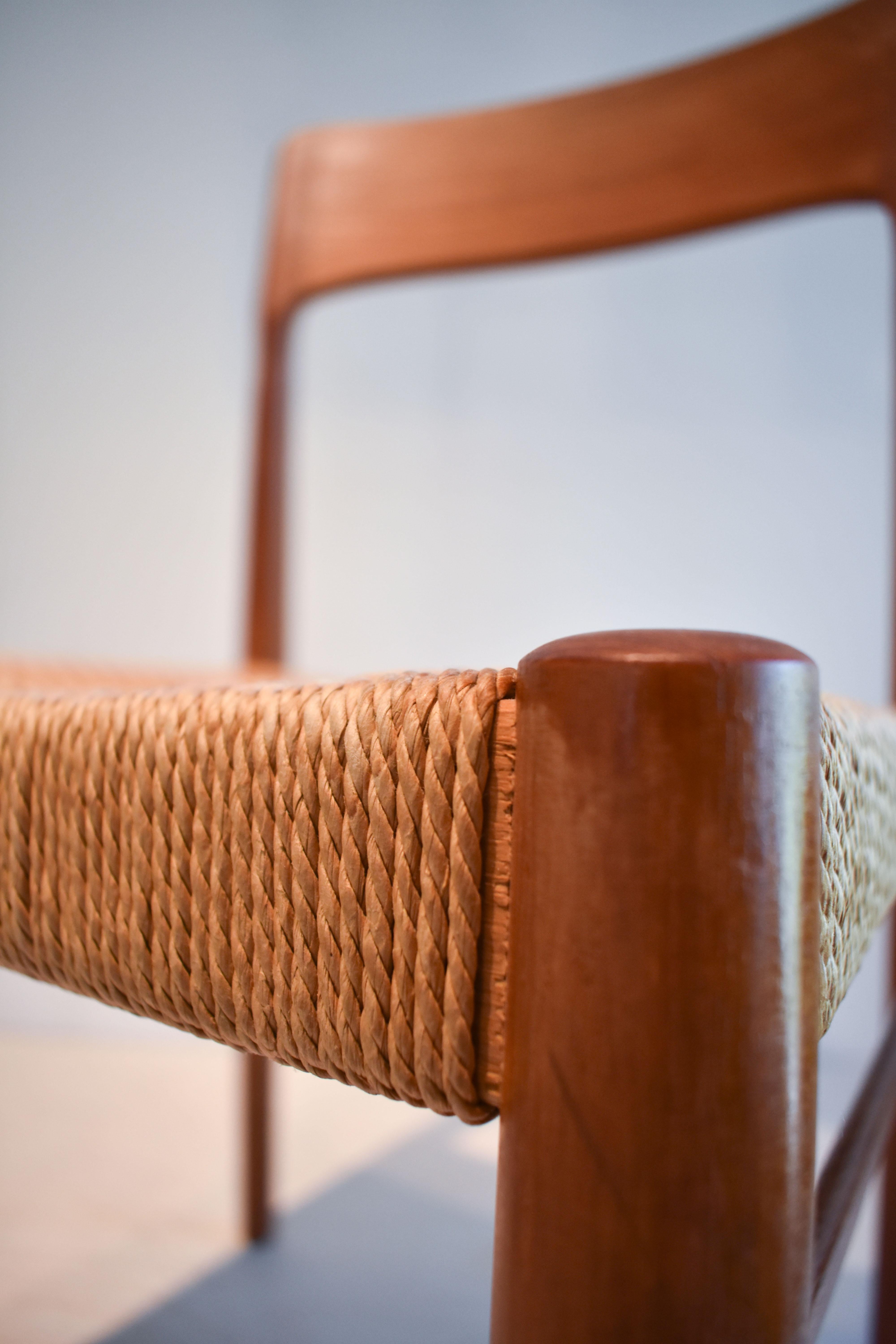 Danish Midcentury Karen Margreta Imports of Corona Del Mar Teak & Sisal Chairs For Sale