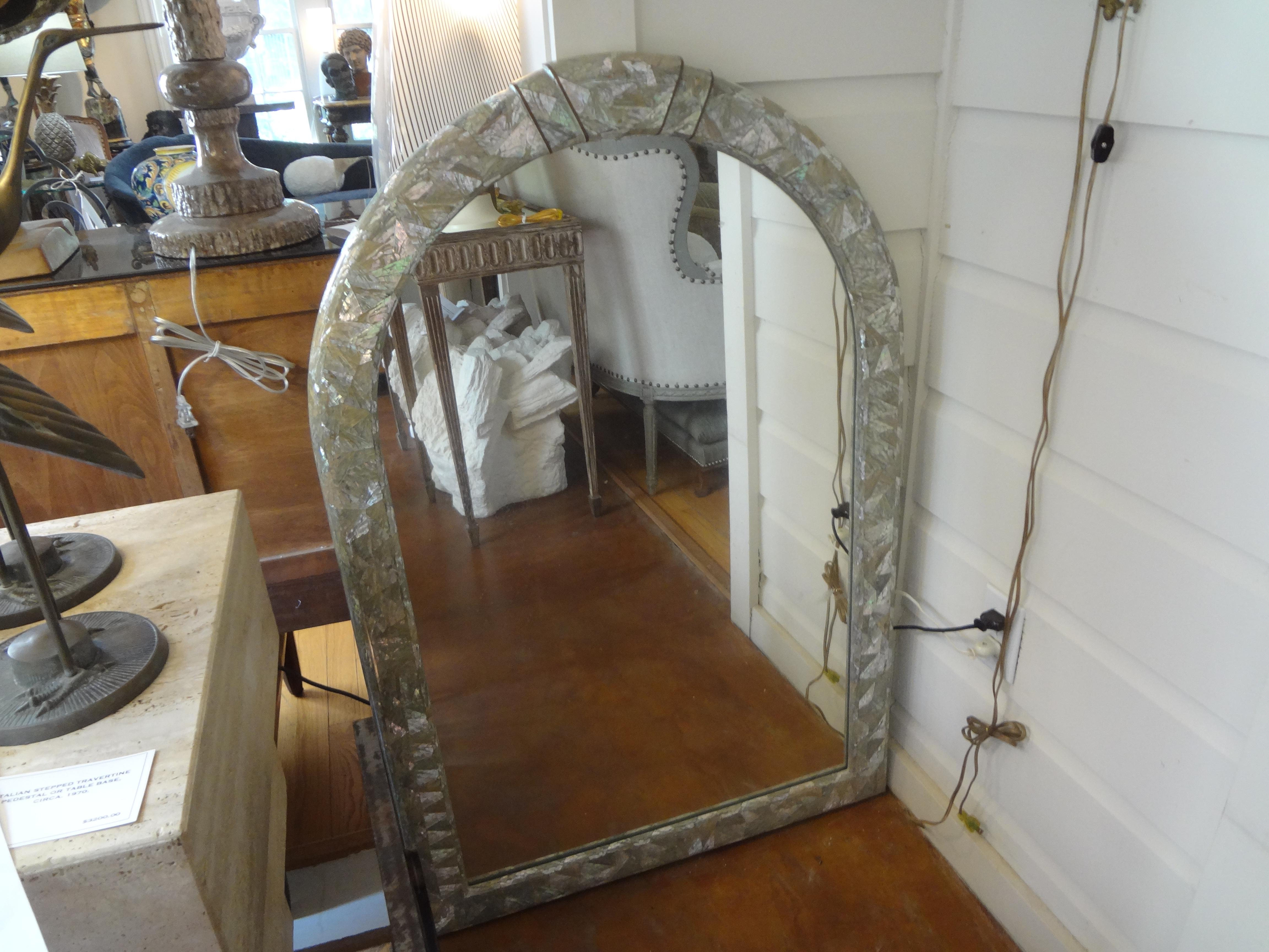 Midcentury Karl Springer Inspired Abalone Mirror In Good Condition In Houston, TX