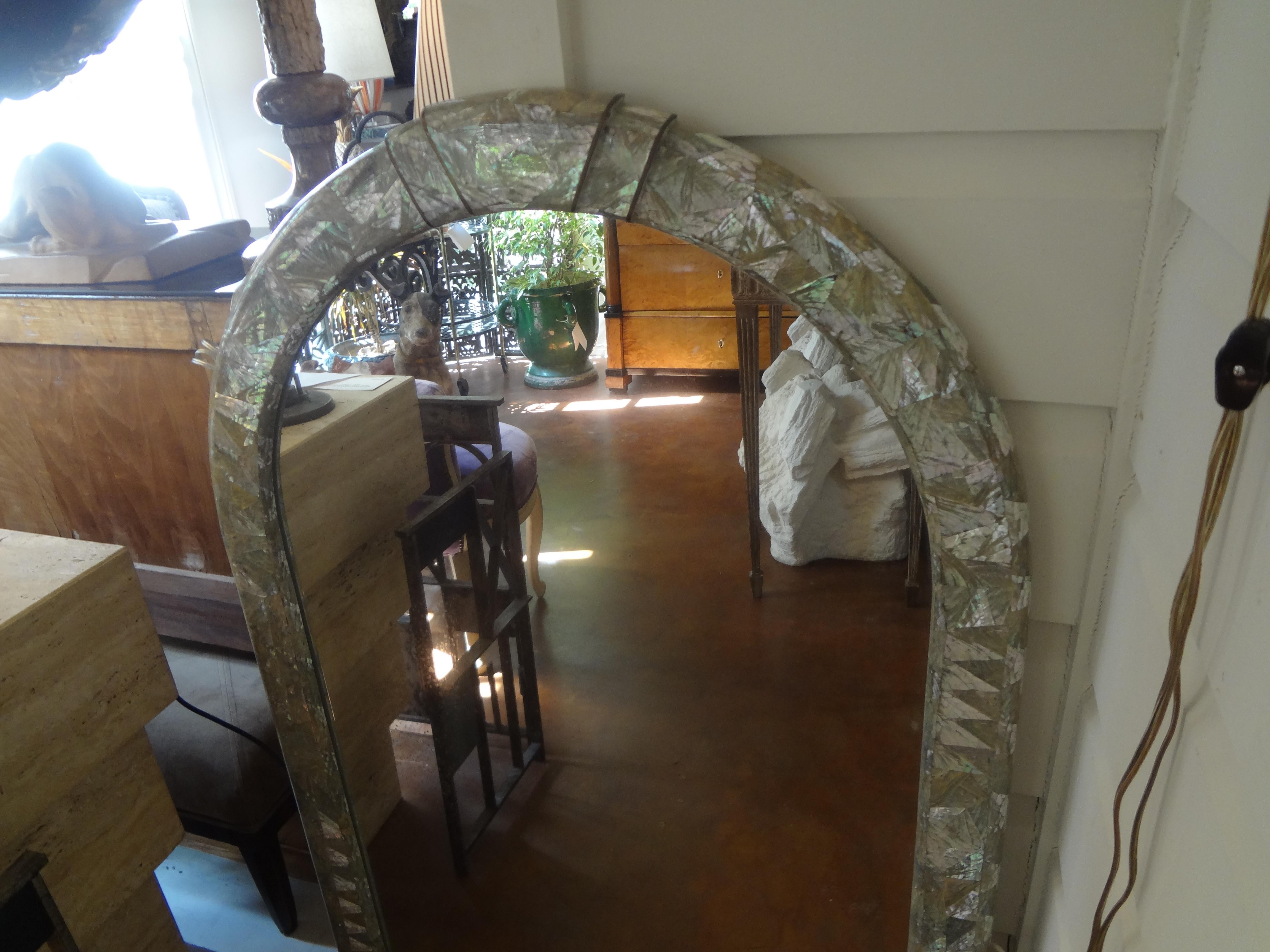 Brass Midcentury Karl Springer Inspired Abalone Mirror