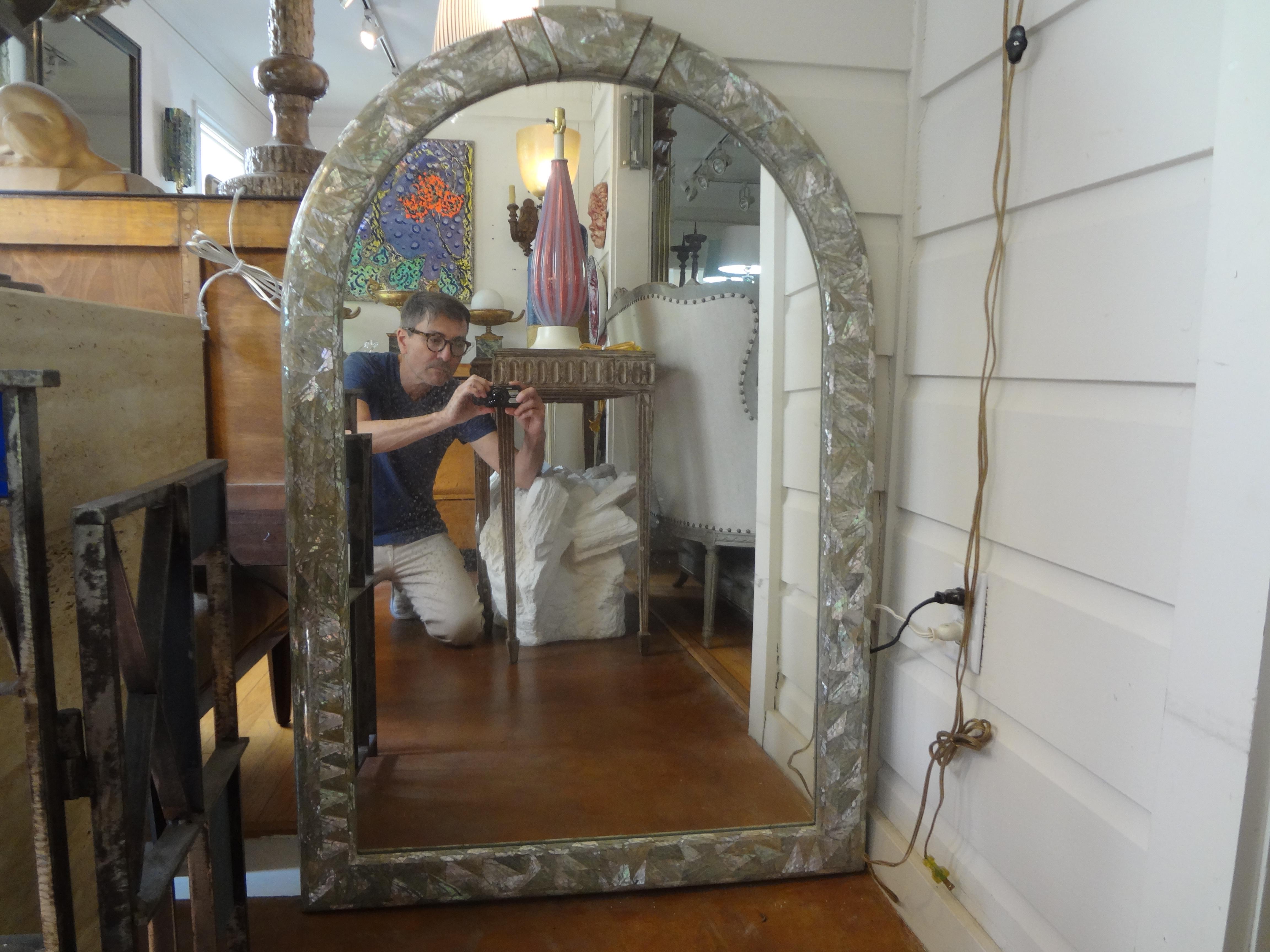Midcentury Karl Springer Inspired Abalone Mirror 1