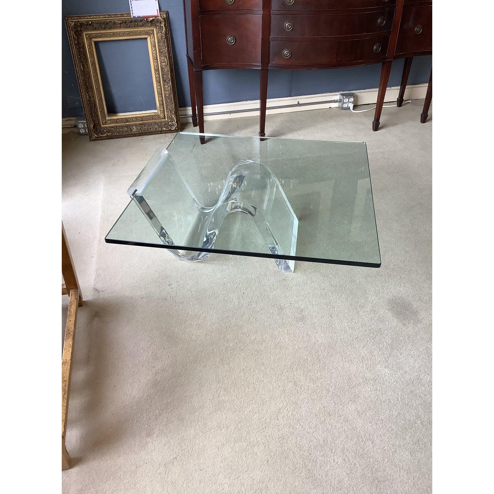 American Midcentury Karl Springer Style Acrylic Cantilevered Cocktail Table