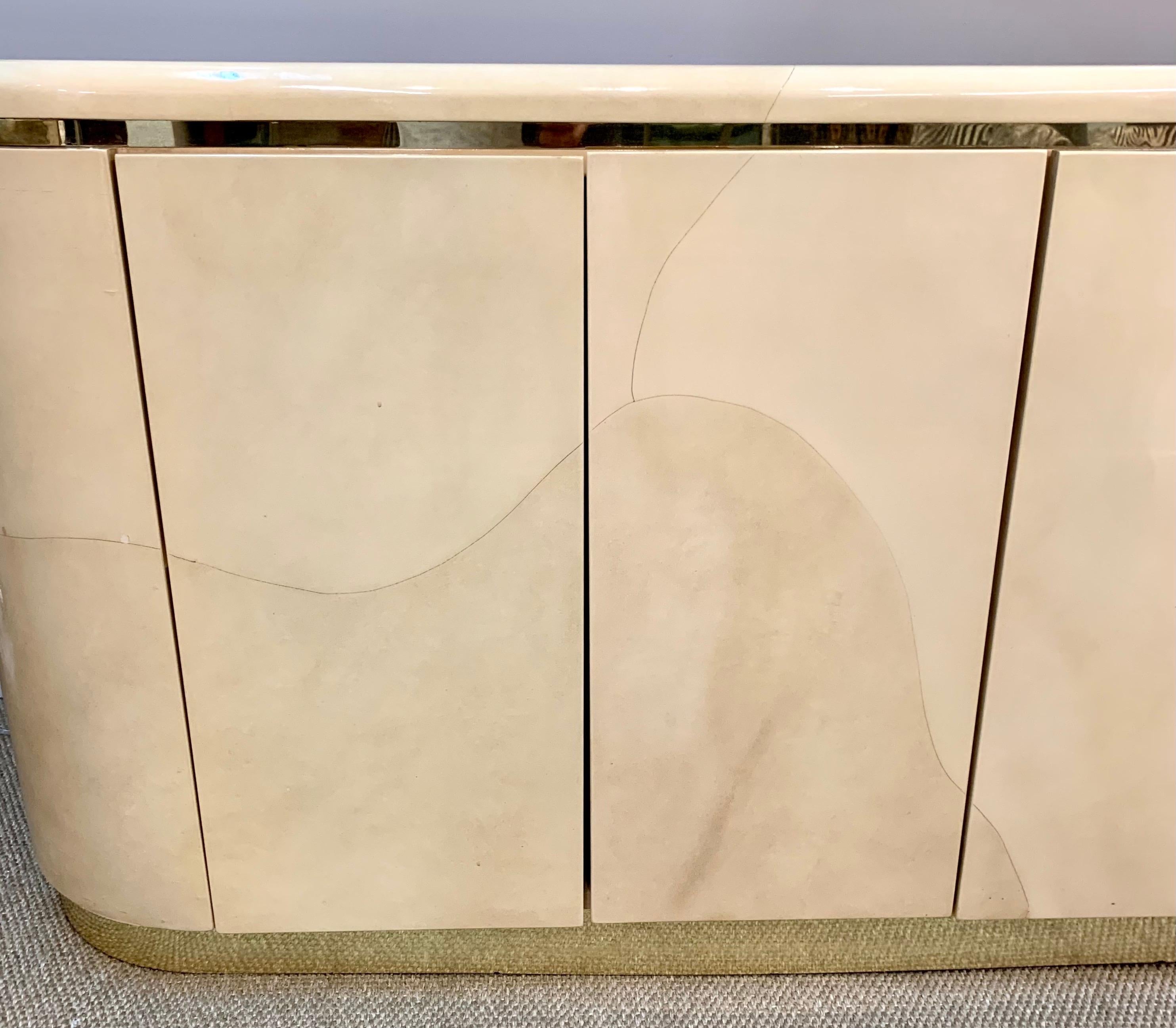 Mid-Century Modern Mid-Century Karl Springer Style Lacquered Goatskin Lacquered Credenza Server