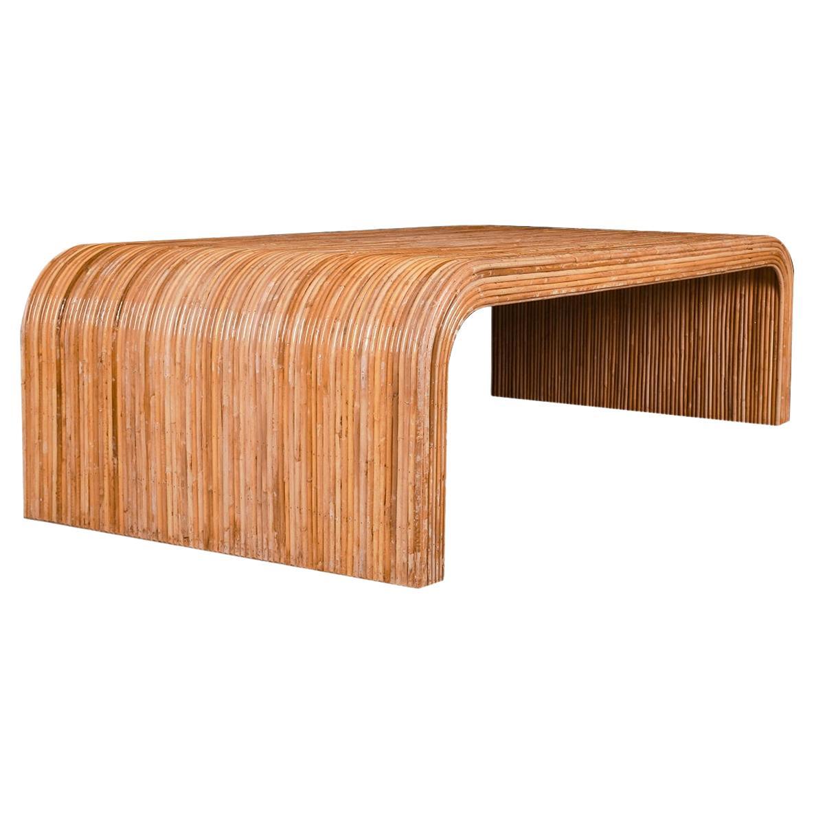 Rattan and Glass Waterfall Coffee Table at 1stDibs