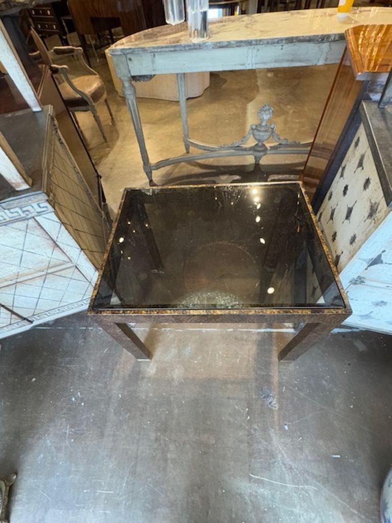 Glass Mid Century Karl Springer Tortoise Side Table For Sale