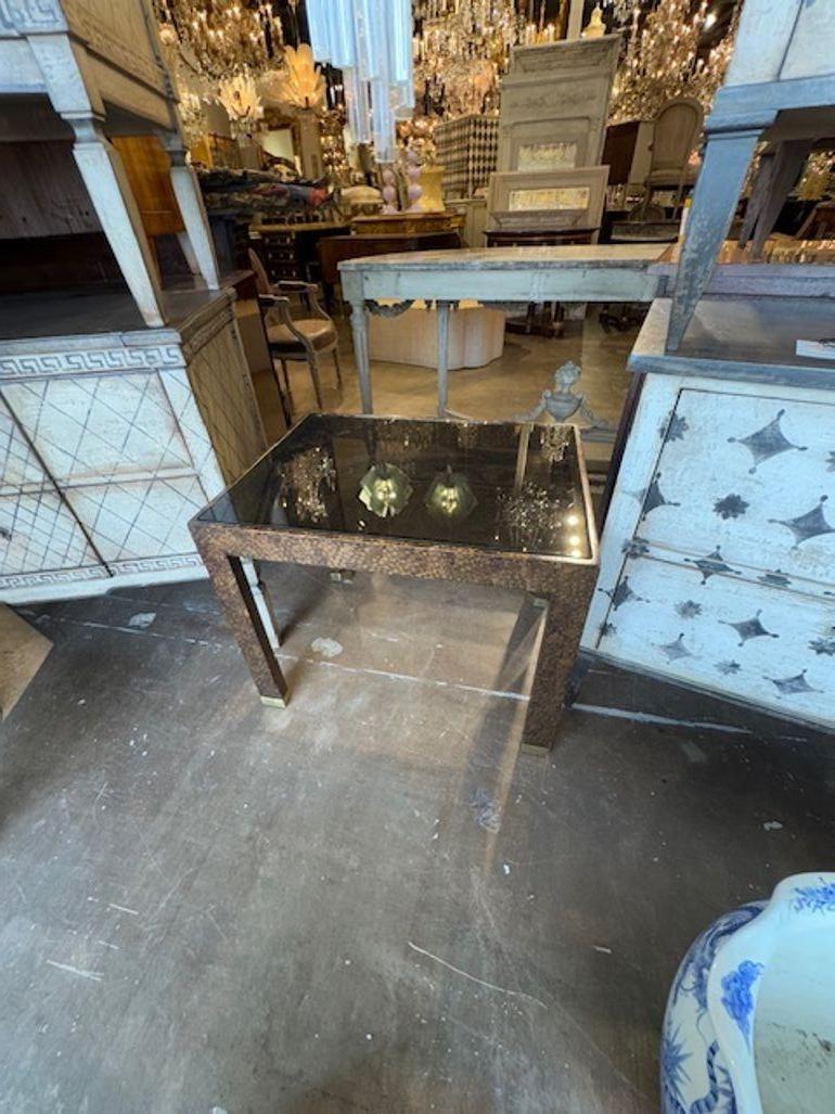 Mid Century Karl Springer Tortoise Side Table For Sale 1