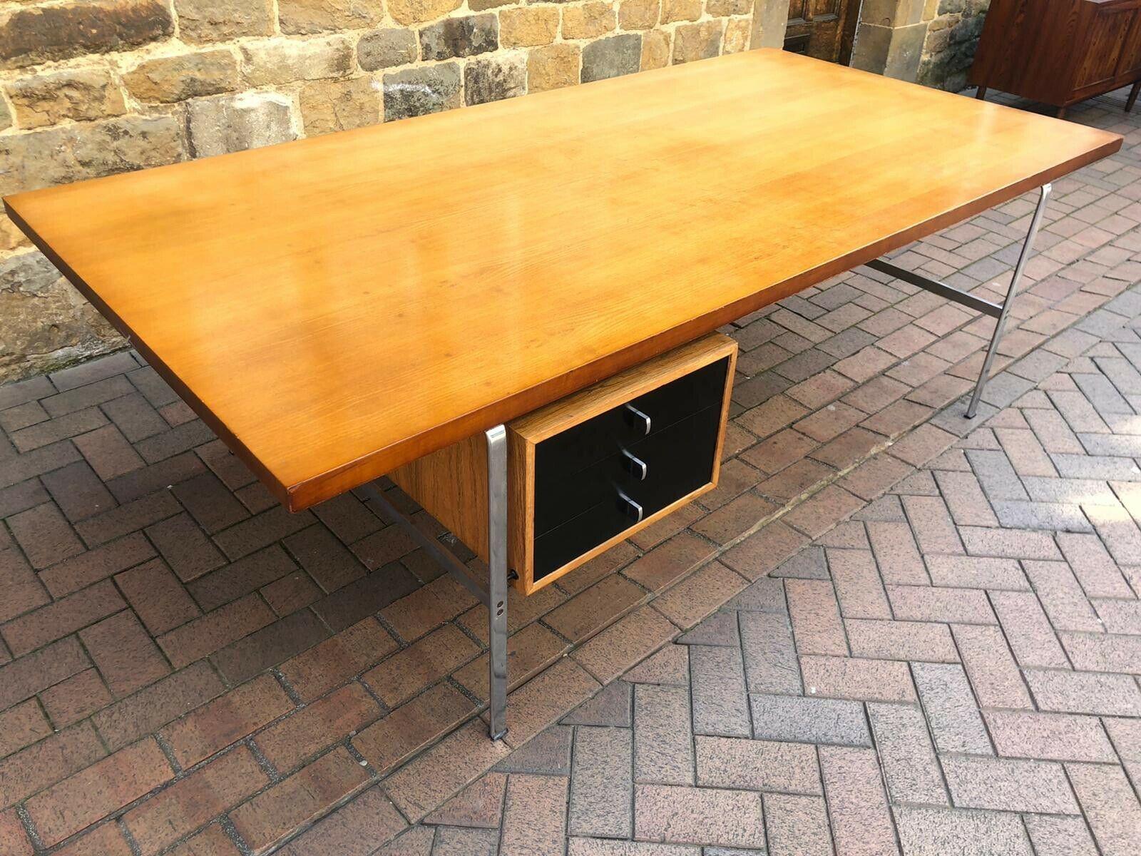 Preben fabricius & Jørgen Kastholm executive desk in rosewood and ebonised wood with matt chromed spring steel frame, front with three drawers. Made by kill international in the 1960s-1970s.
  