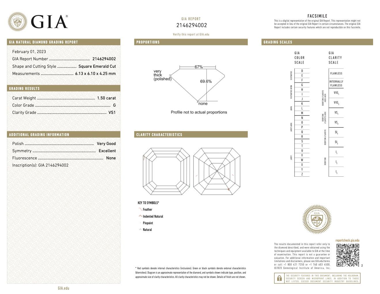 Platinring mit GIA 1,50 Karat Diamant im Asscher-Schliff, Mitte des Jahrhunderts 2