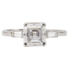 Mid Century Keepsake GIA 1.50 Asscher Cut Diamond Platinum Ring